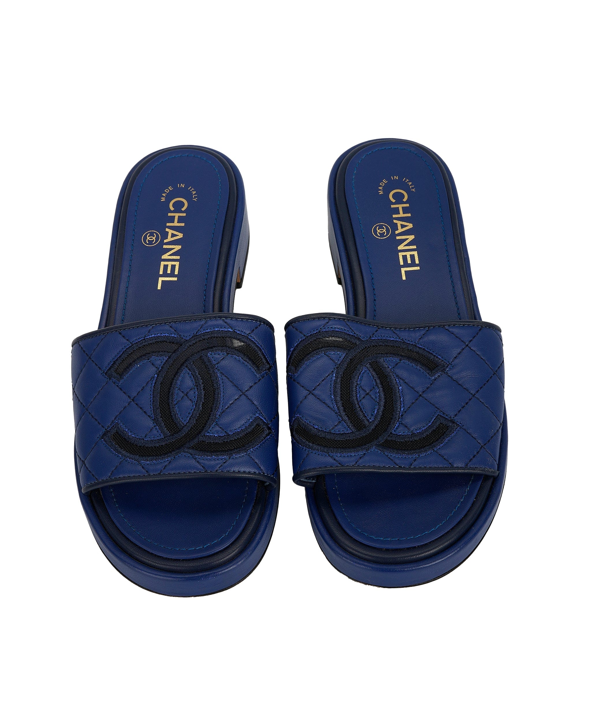 Chanel Chanel Blue Quilted Sliders AJC0505