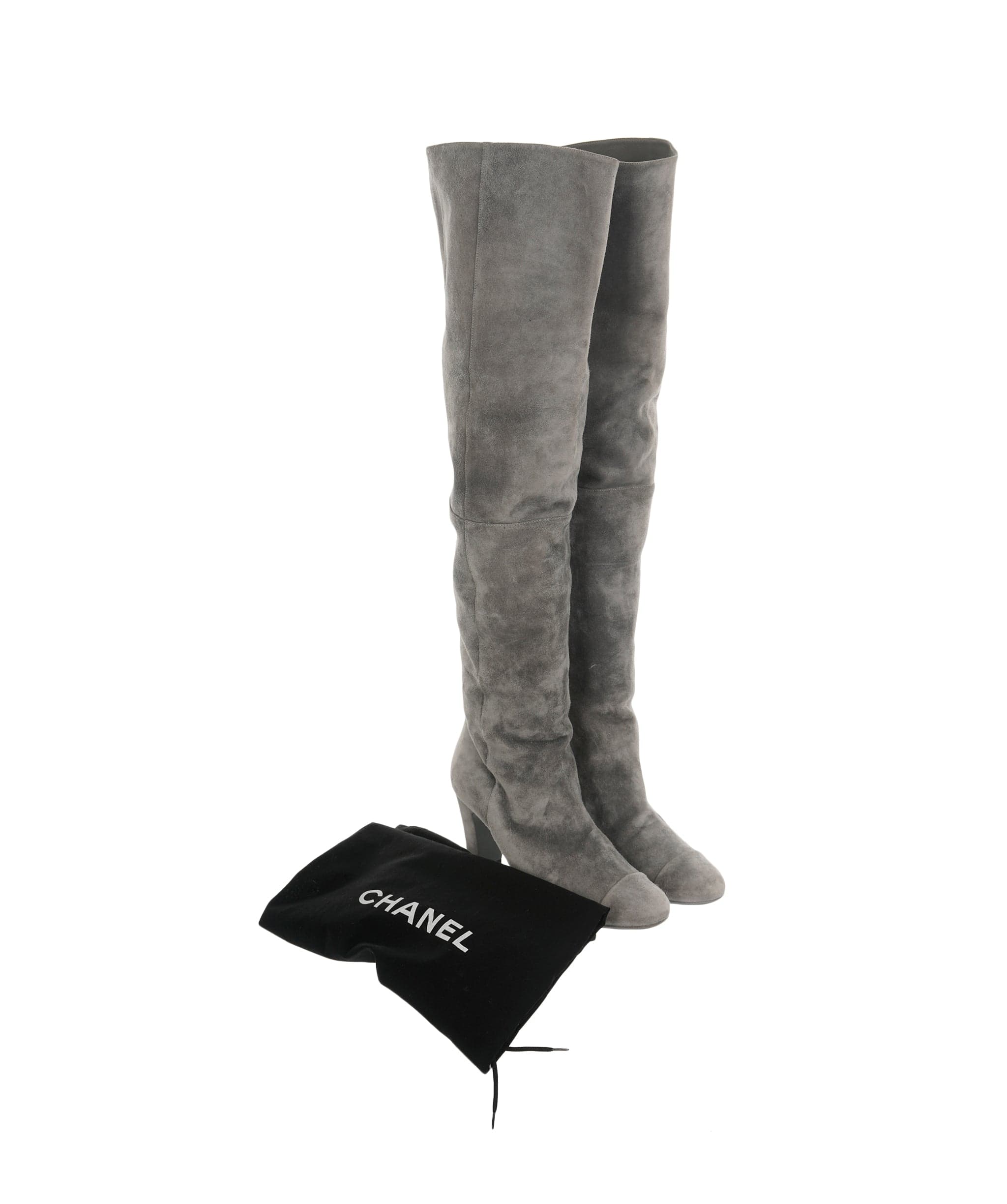 Chanel Chanel Grey Knee High Suede Boots 40  ALC1835