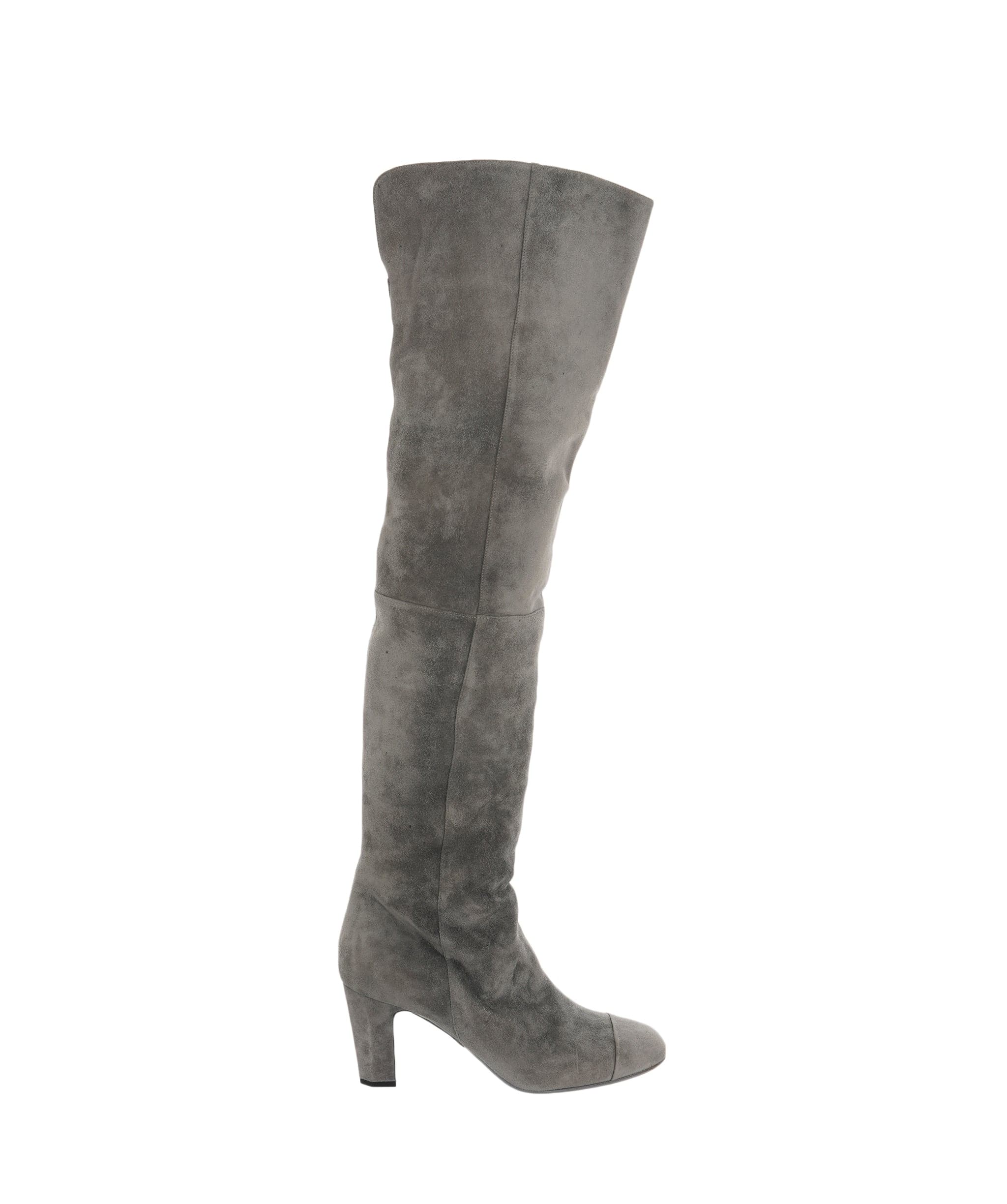 Chanel Chanel Grey Knee High Suede Boots 40  ALC1835