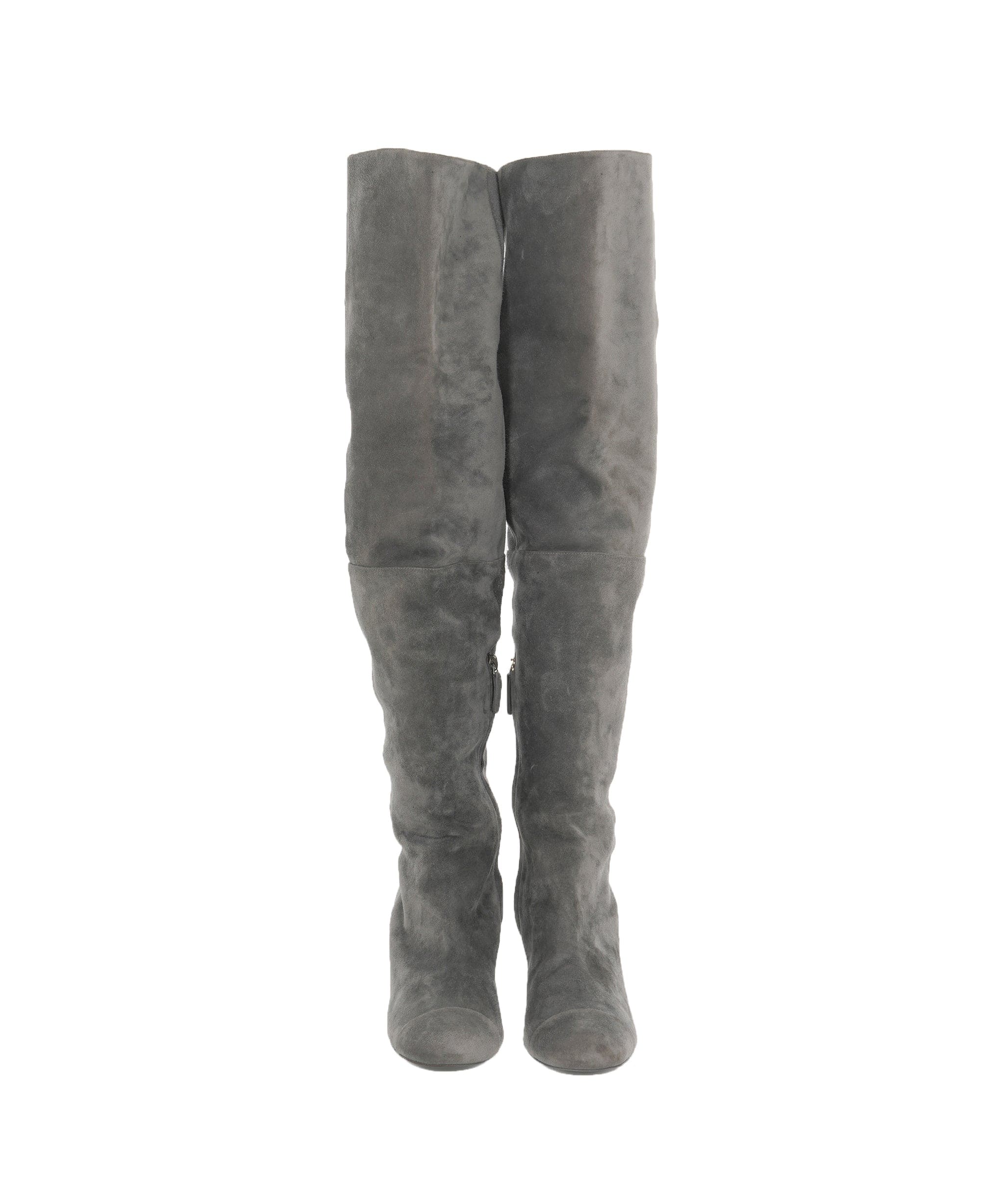 Chanel Chanel Grey Knee High Suede Boots 40  ALC1835