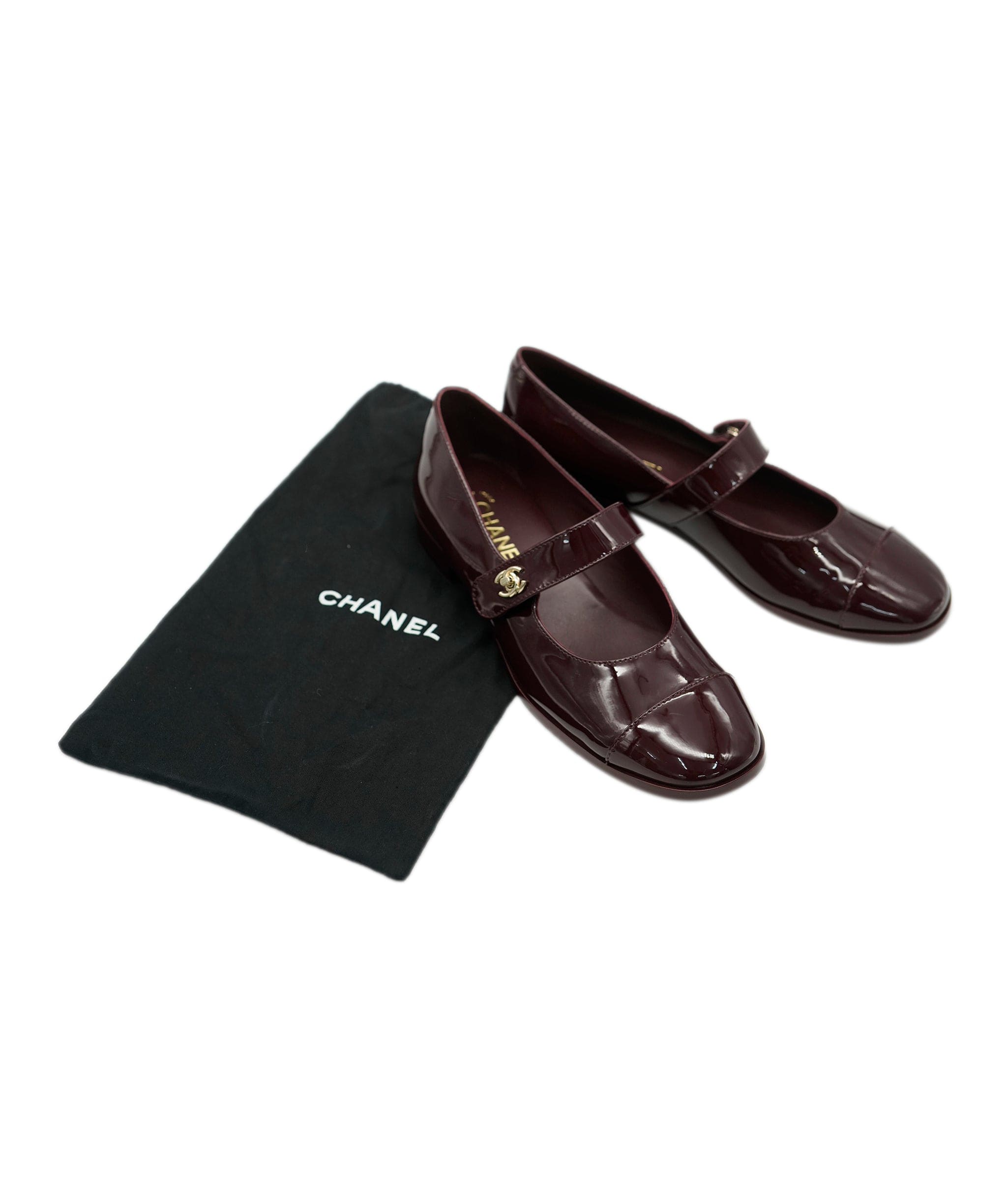 Chanel Chanel Mary Janes Patent Burgundy Leather Ballet Flats ALC1884