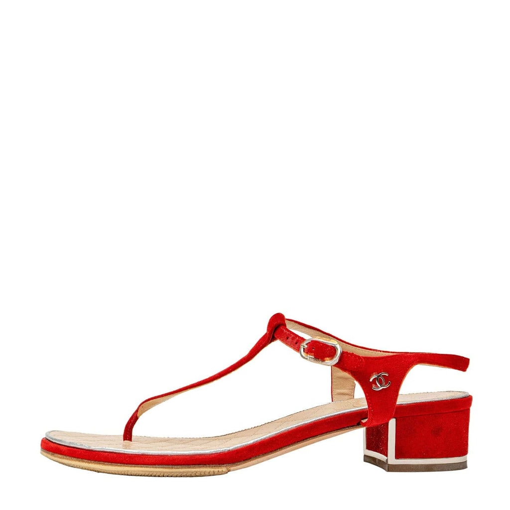 Chanel Red Suede Thong Sandals 38.5 SYCH126 LuxuryPromise