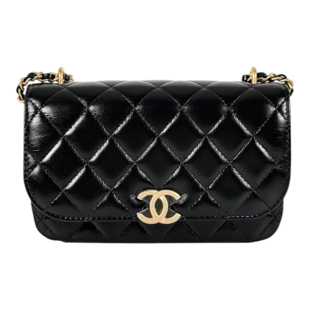 Chanel Chanel Black Calfskin Chain Bag with Gold Hardware Logo CC
