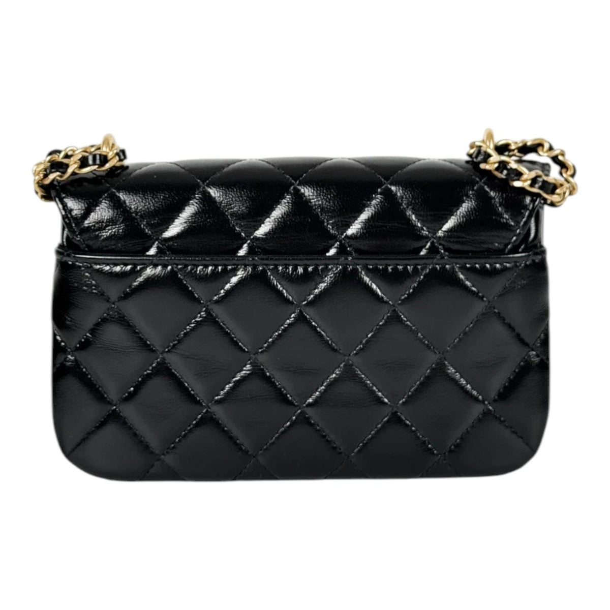 Chanel Chanel Black Calfskin Chain Bag with Gold Hardware Logo CC