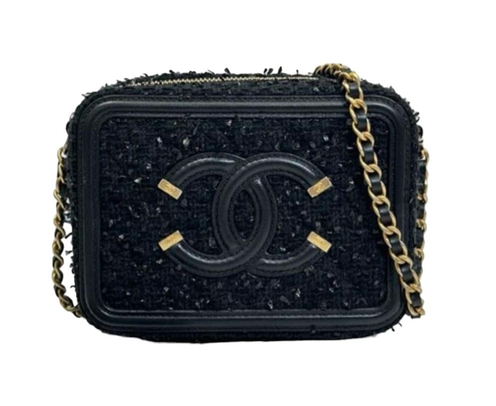 Chanel Chanel Black Tweed Filigree Camera Bag