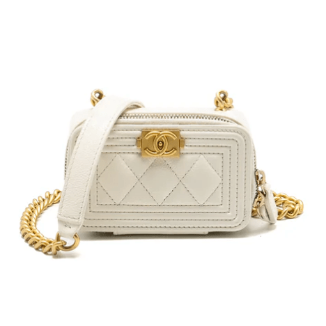 Chanel Chanel Boy Chain Clutch Caviar White GHW (Microchip)