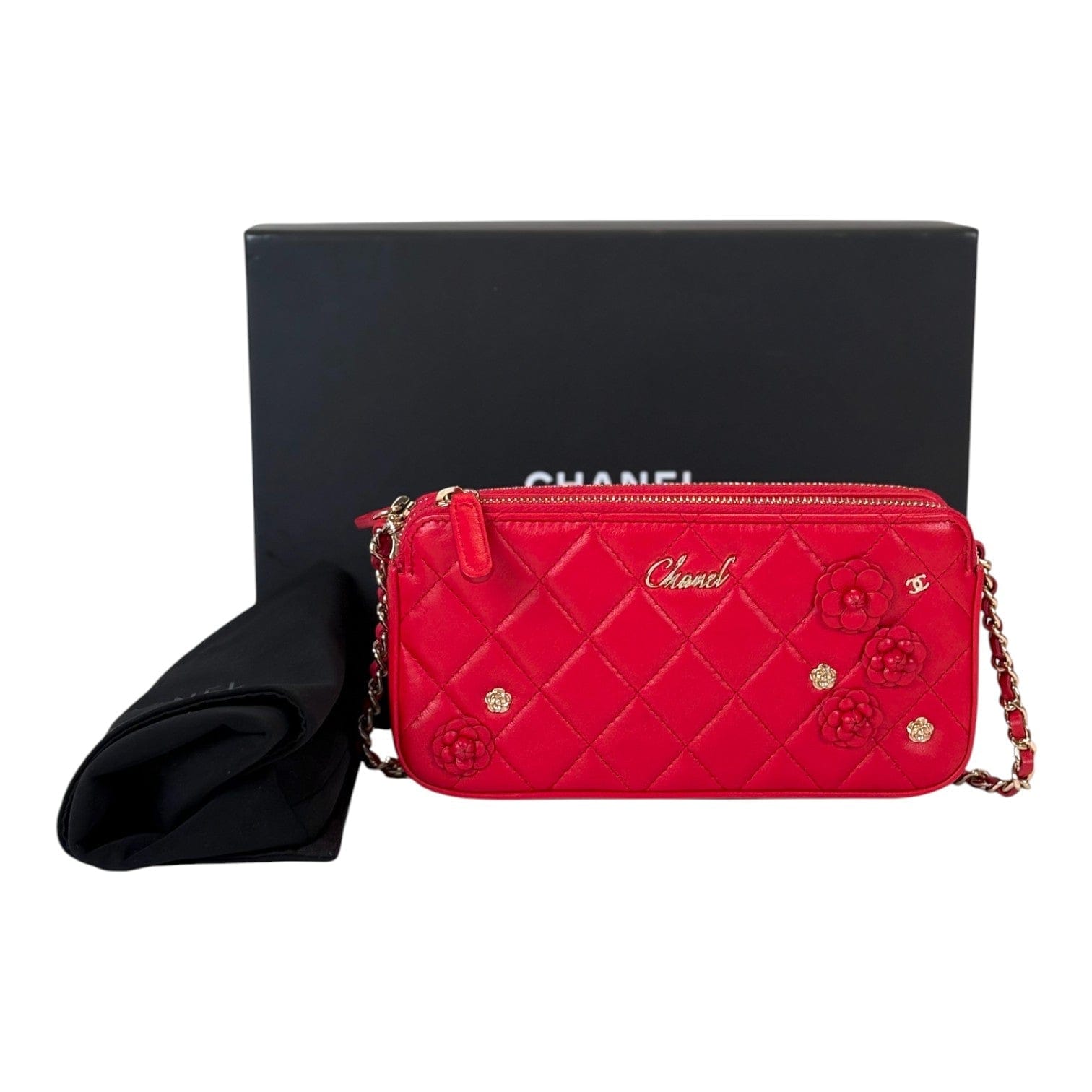 Chanel Chanel Clutch With Attachable Chain Bag Red Lambskin with Charms