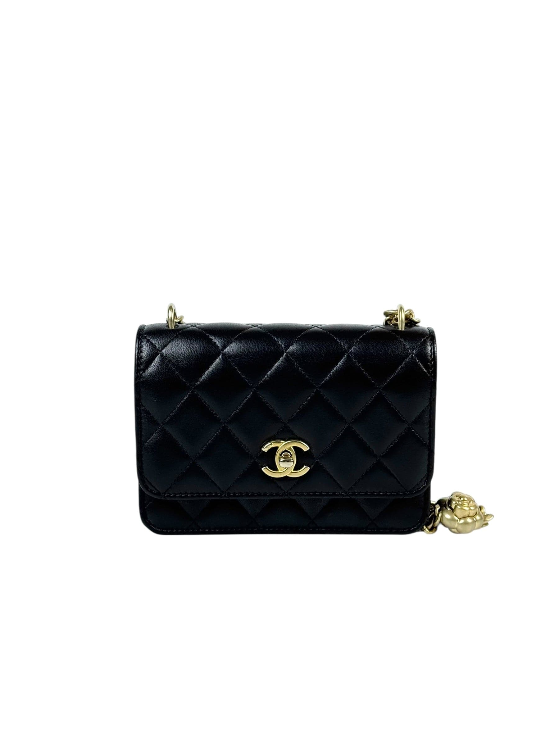 Chanel Chanel Flap WOC Camellia Pearl Crush Black Bag