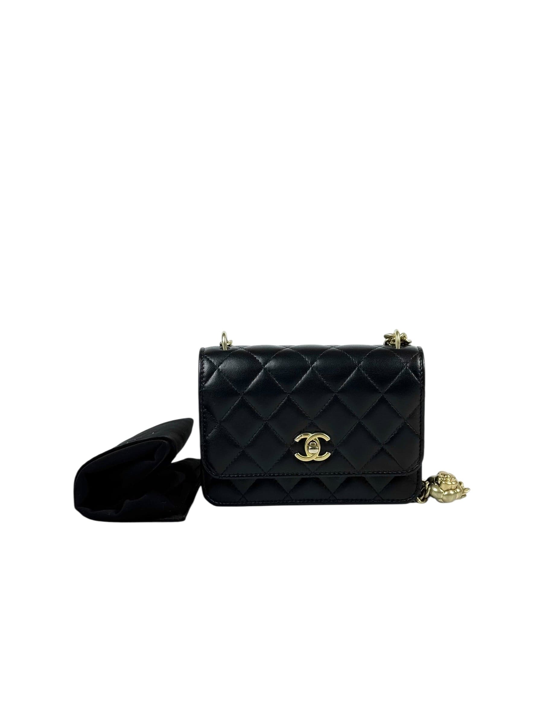 Chanel Chanel Flap WOC Camellia Pearl Crush Black Bag