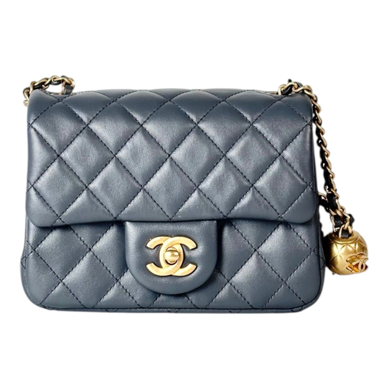 Chanel Chanel Grey Pearl Crush Mini Square Classic Flap in Lambskin - Full Set