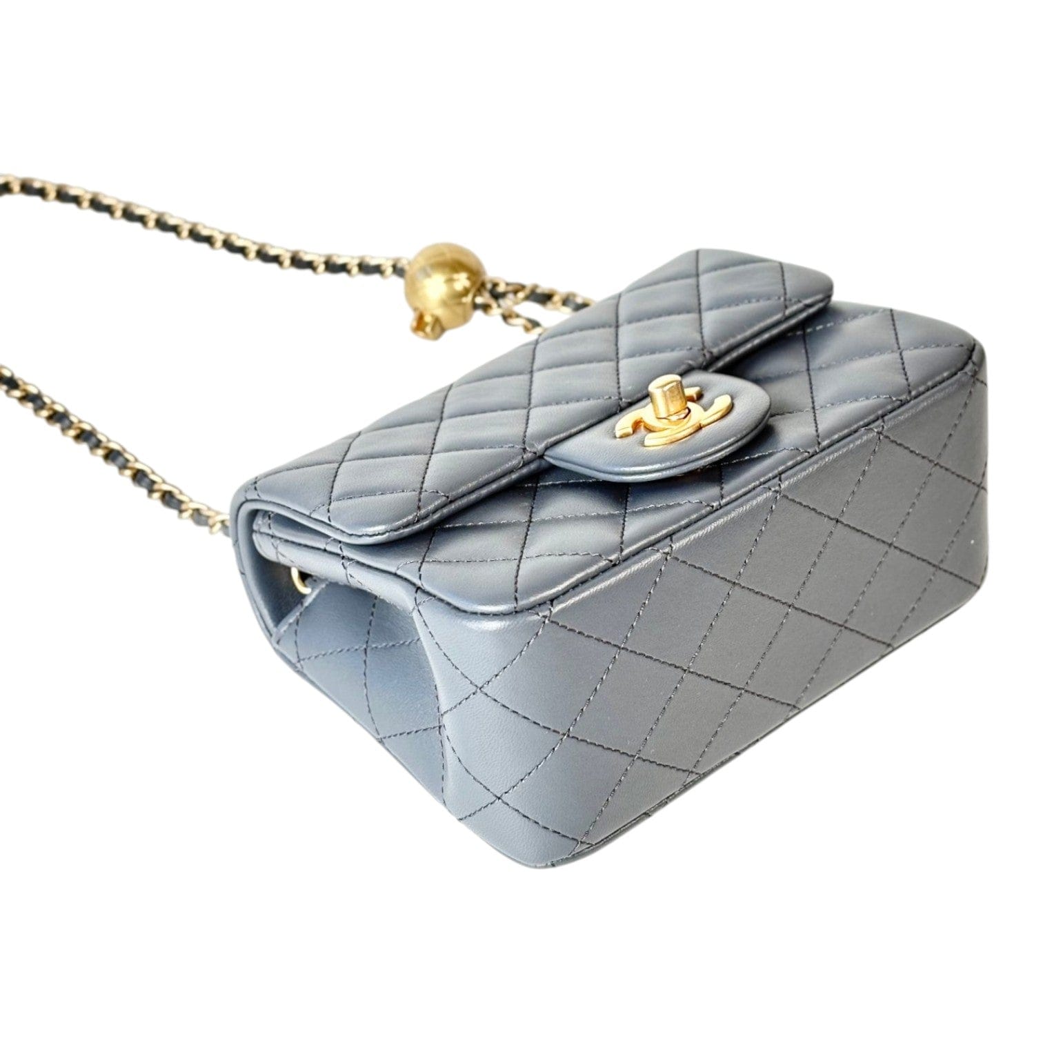 Chanel Chanel Grey Pearl Crush Mini Square Classic Flap in Lambskin - Full Set