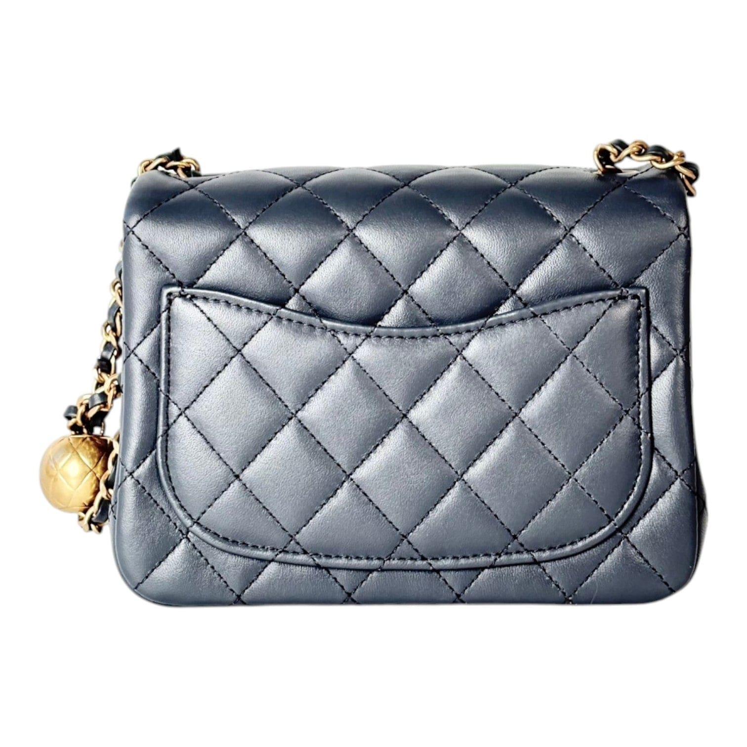 Chanel Chanel Grey Pearl Crush Mini Square Classic Flap in Lambskin - Full Set