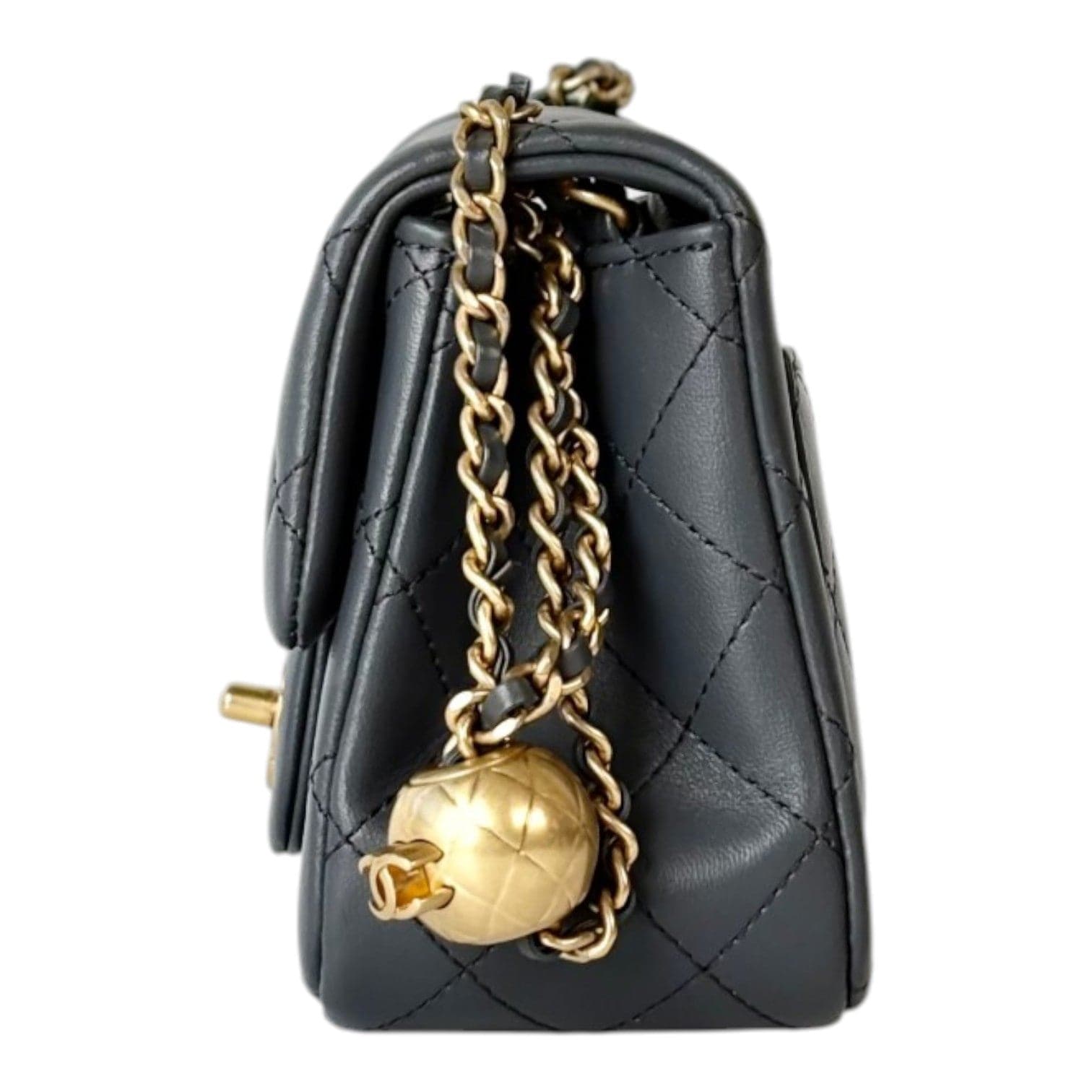 Chanel Chanel Grey Pearl Crush Mini Square Classic Flap in Lambskin - Full Set