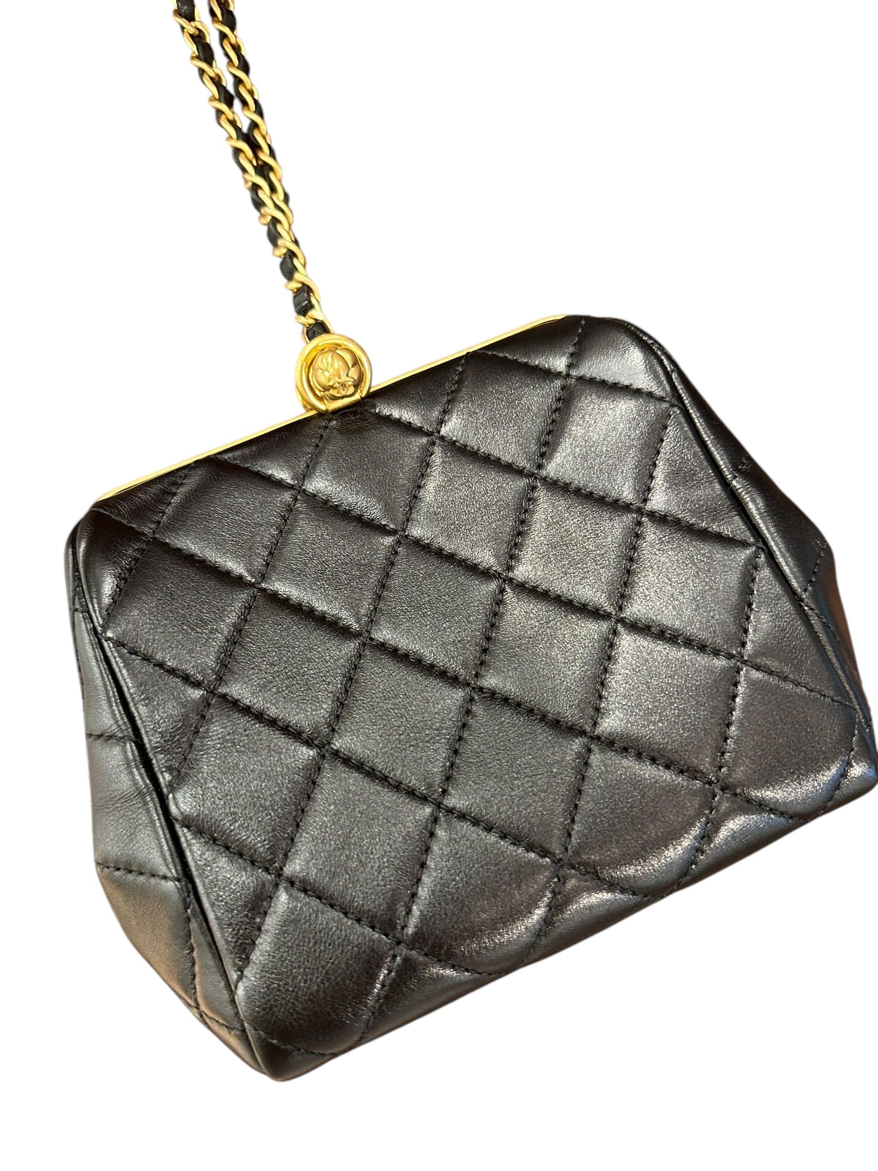 Chanel Chanel Kisslock Wristlet in Black Calfskin with GHW - Full Set
