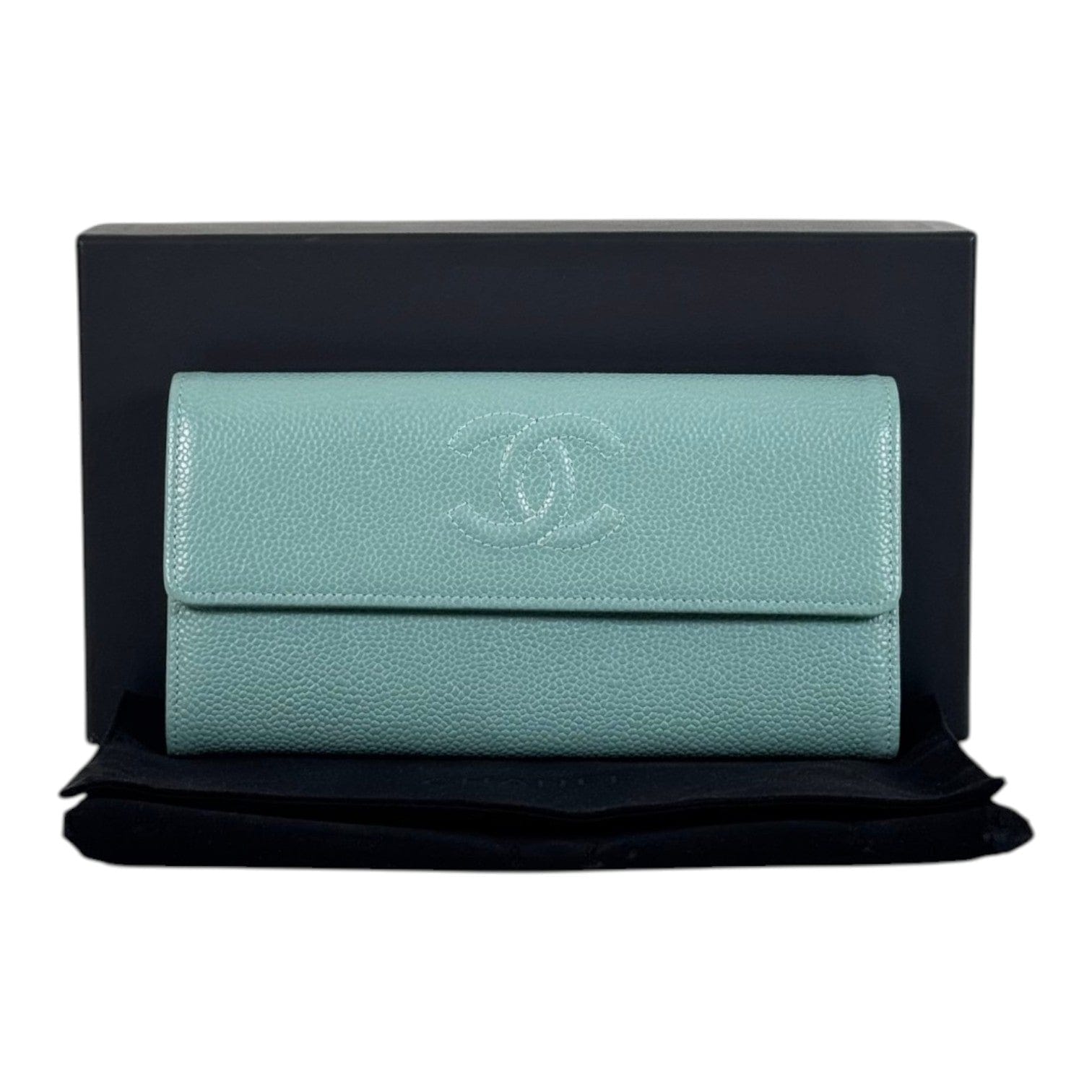 Chanel Chanel Long Green Wallet with Self Logo