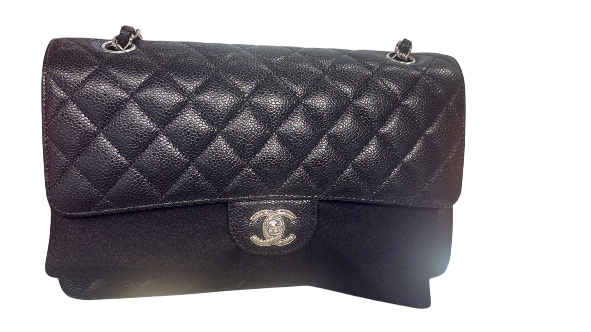 Chanel Chanel Medium Classic Flap in Caviar with Silver Hardware - Full Set