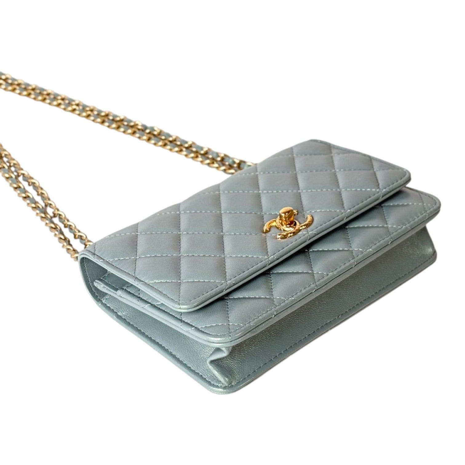 Chanel Chanel Pearl Light Green Quilted Leather Wallet on Chain