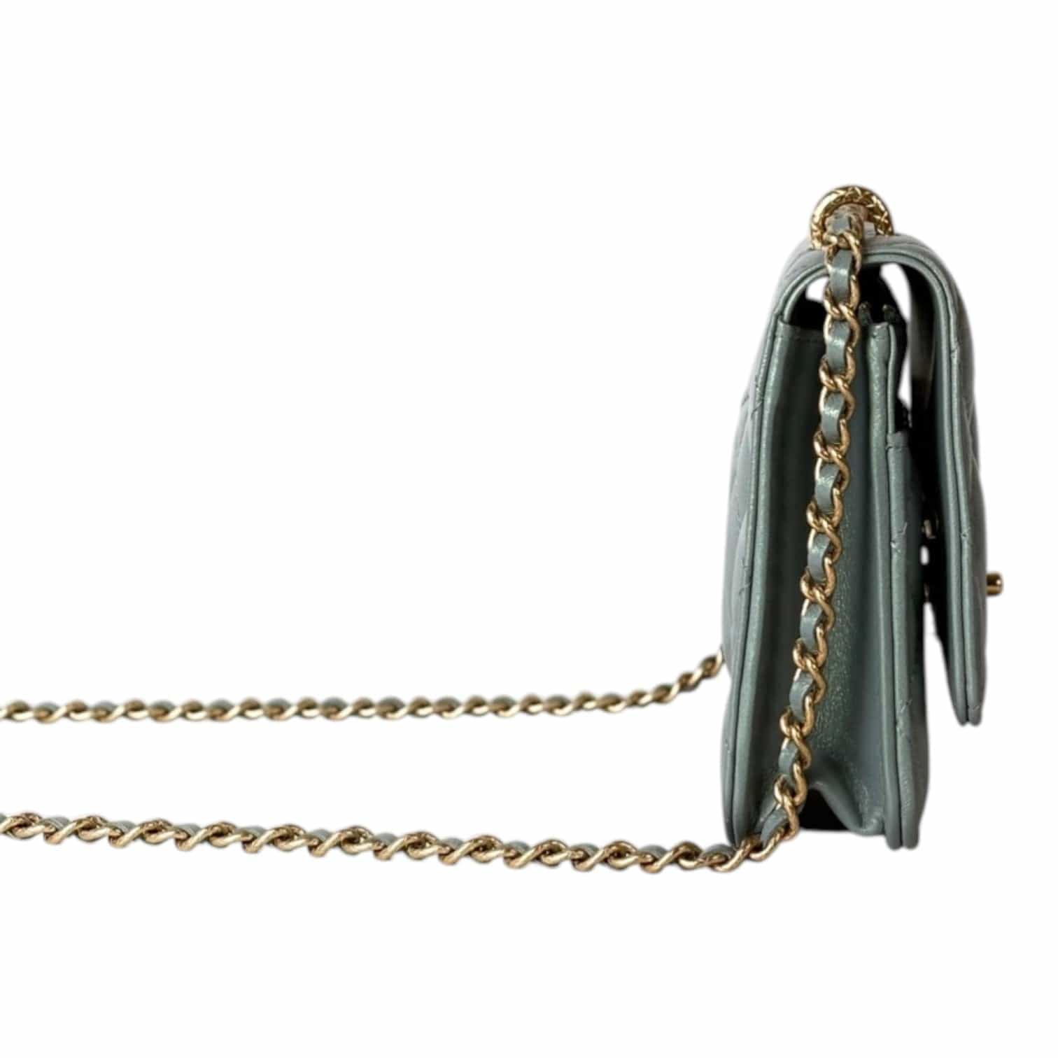 Chanel Chanel Pearl Light Green Quilted Leather Wallet on Chain