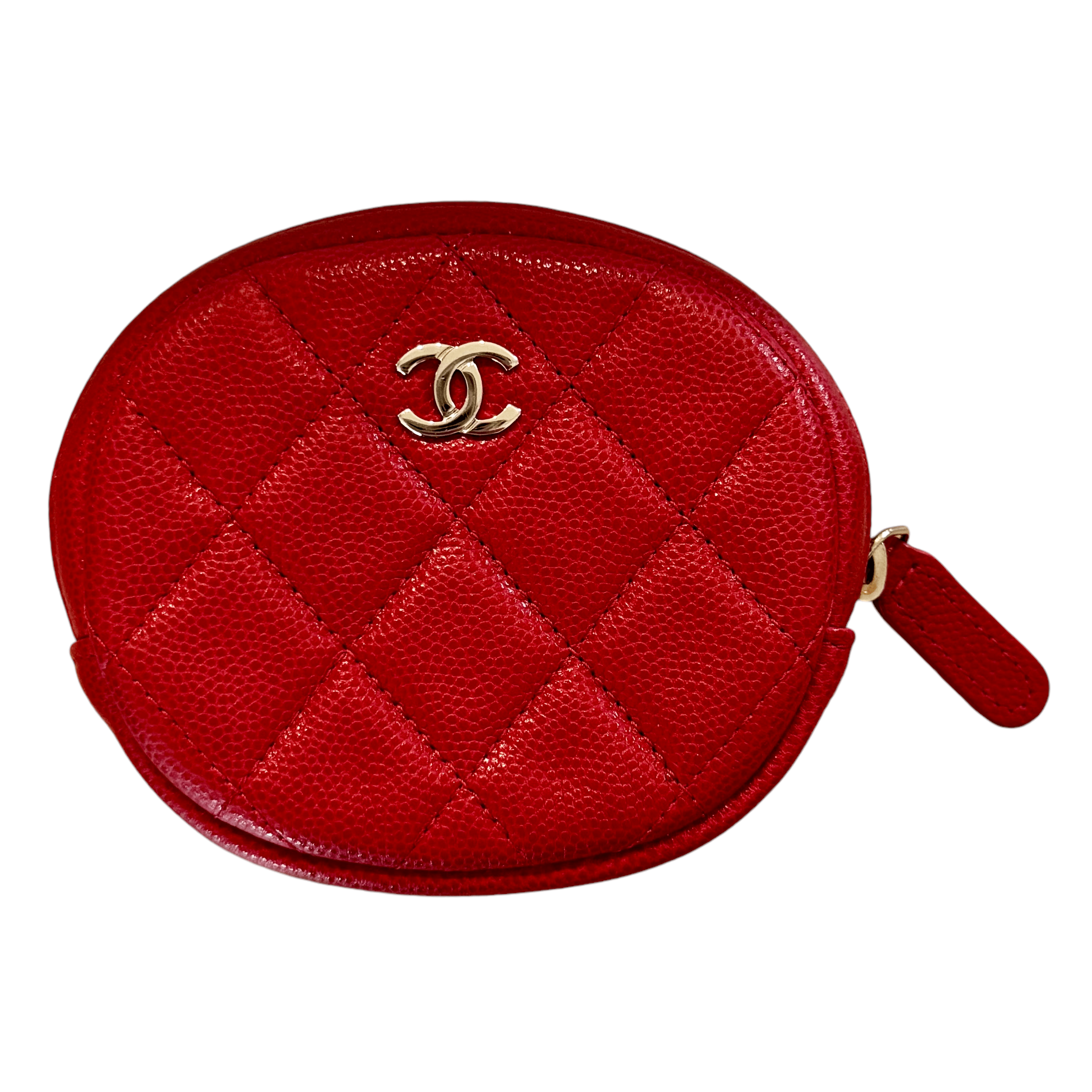 Chanel Chanel Round Red Caviar Coin Pouch