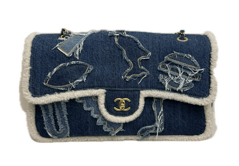 Chanel Chanel Shearling Hieroglyph Flap Denim Blue Bag