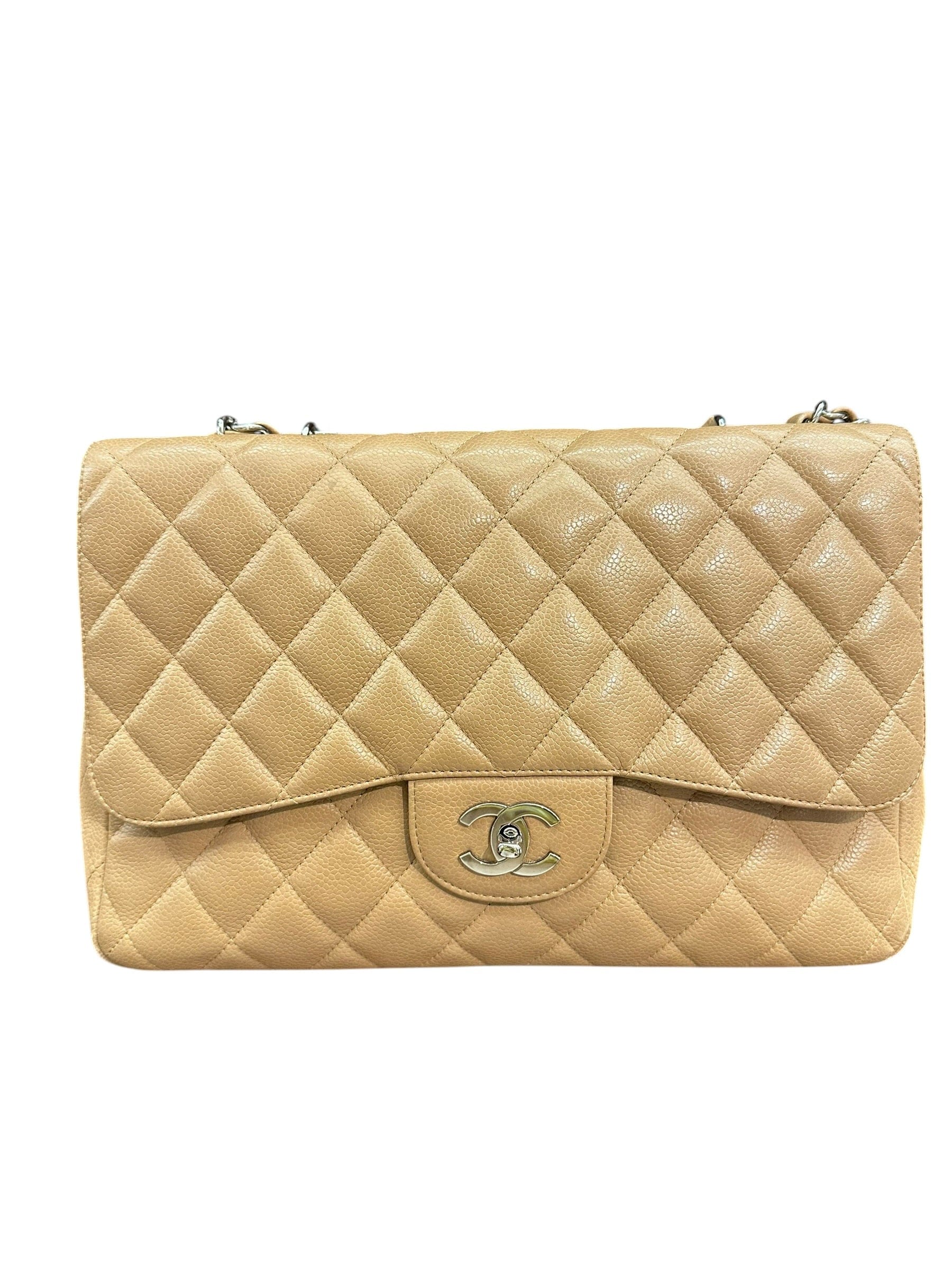 Chanel Chanel Single Flap Beige SHW in Caviar