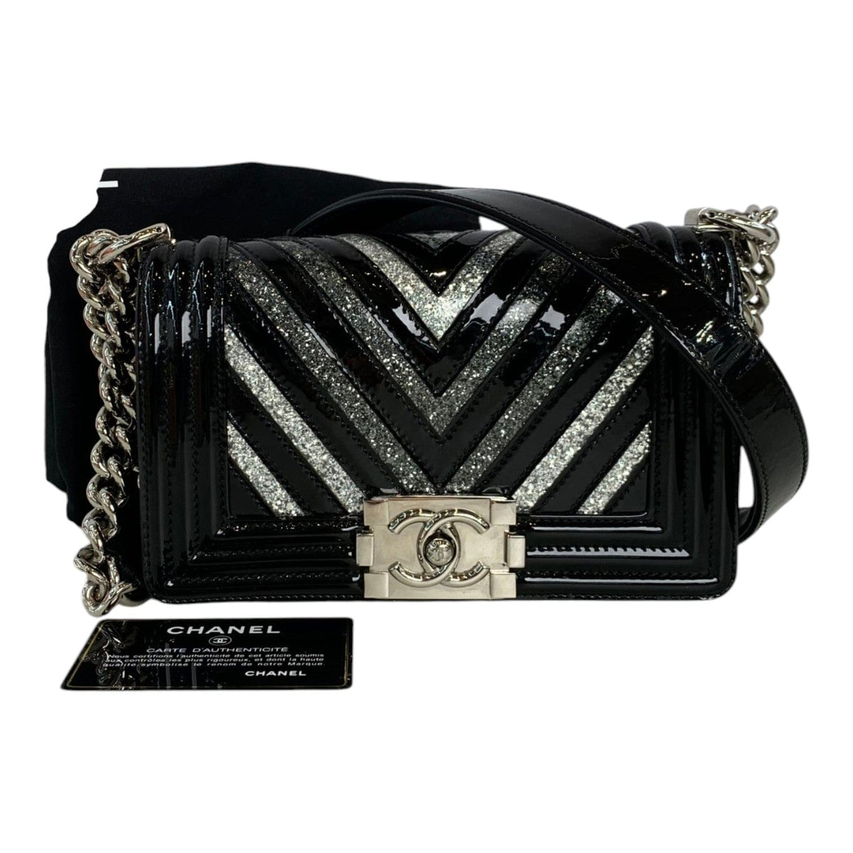 Chanel Chanel Small Chevron Sparkle Leboy Black Patent Bag