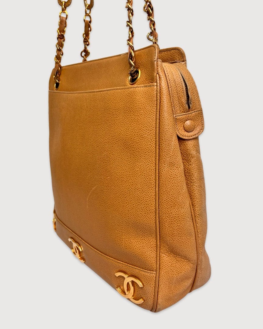 Chanel Tan Chanel Triple Coco Ball Chain