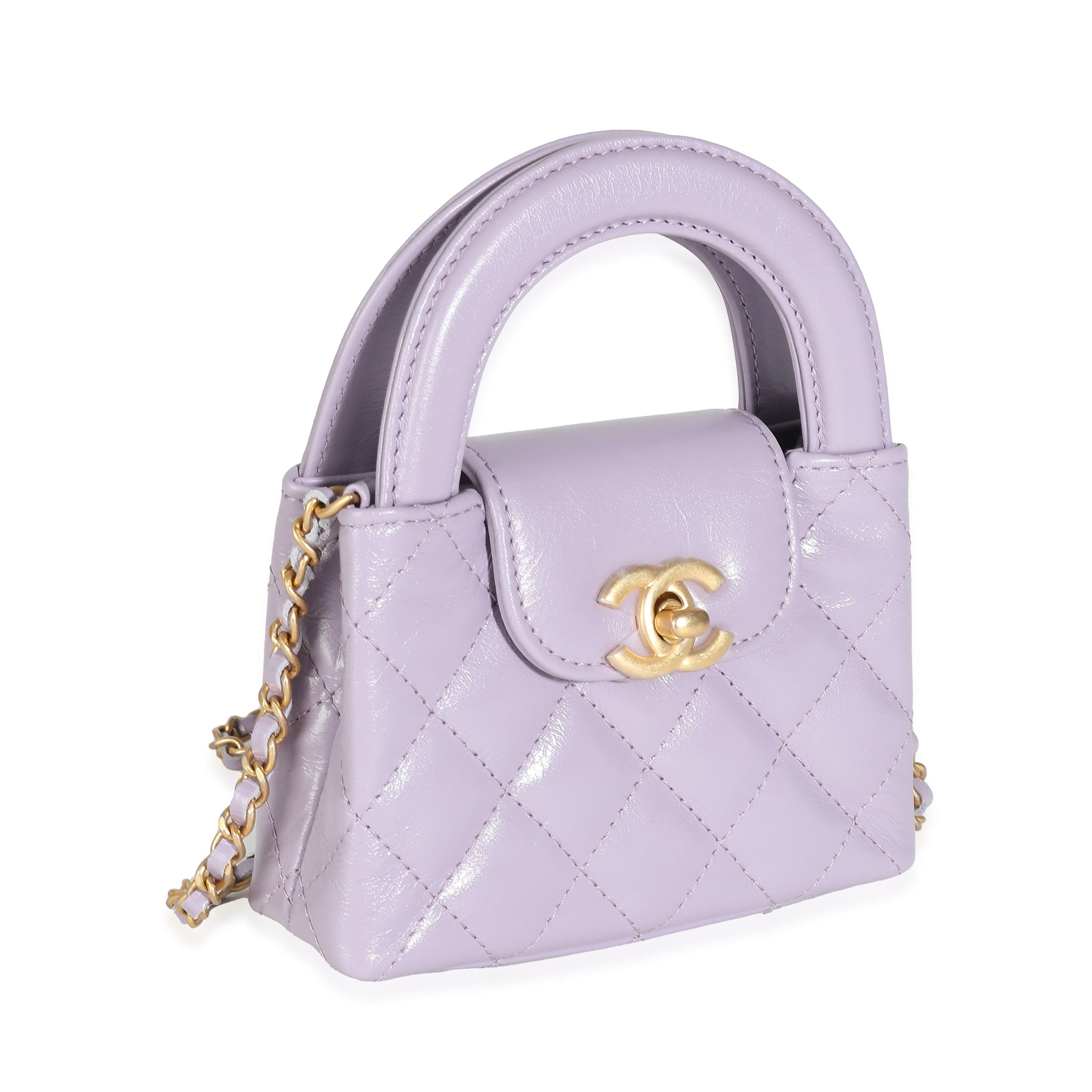 Chanel 24P Light Purple Quilted Shiny Aged Calfskin Mini Nano Kelly Shopper