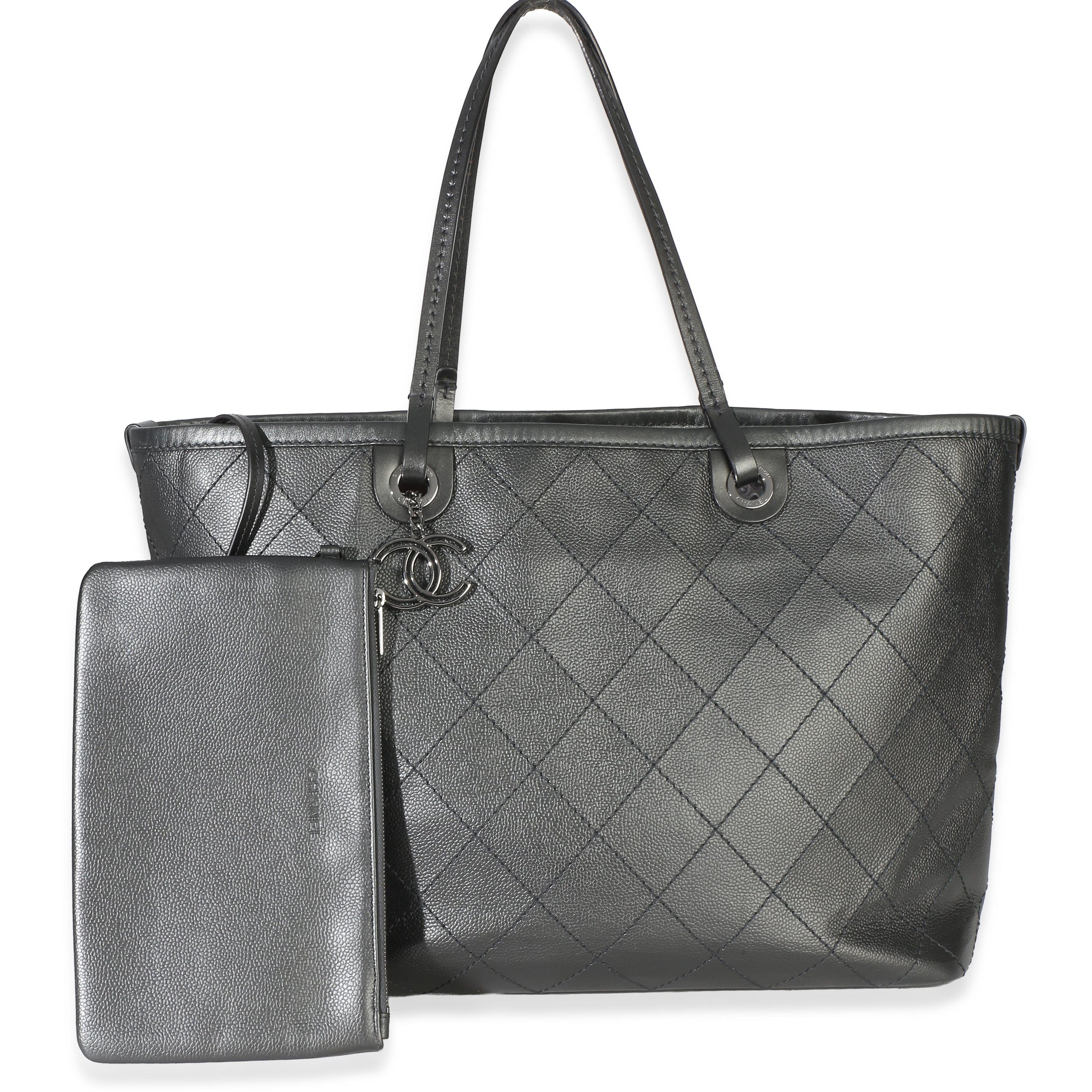 Chanel Black Grained Calfskin Large Shopping Fever Tote