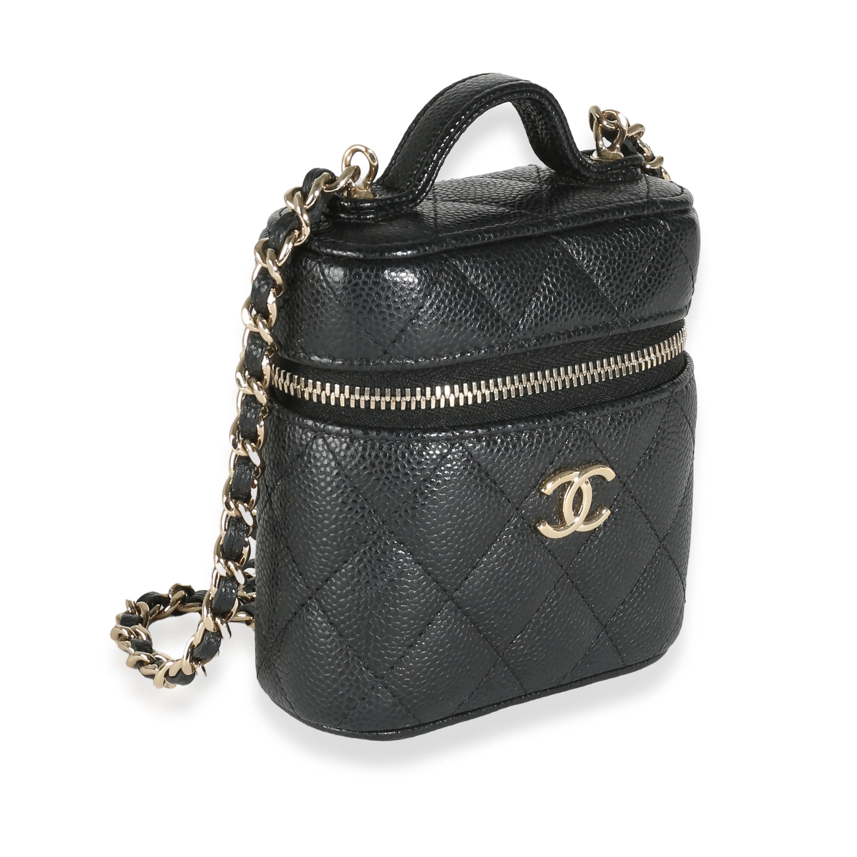 Chanel Black Quilted Caviar Small Handle With Care Vanity Case