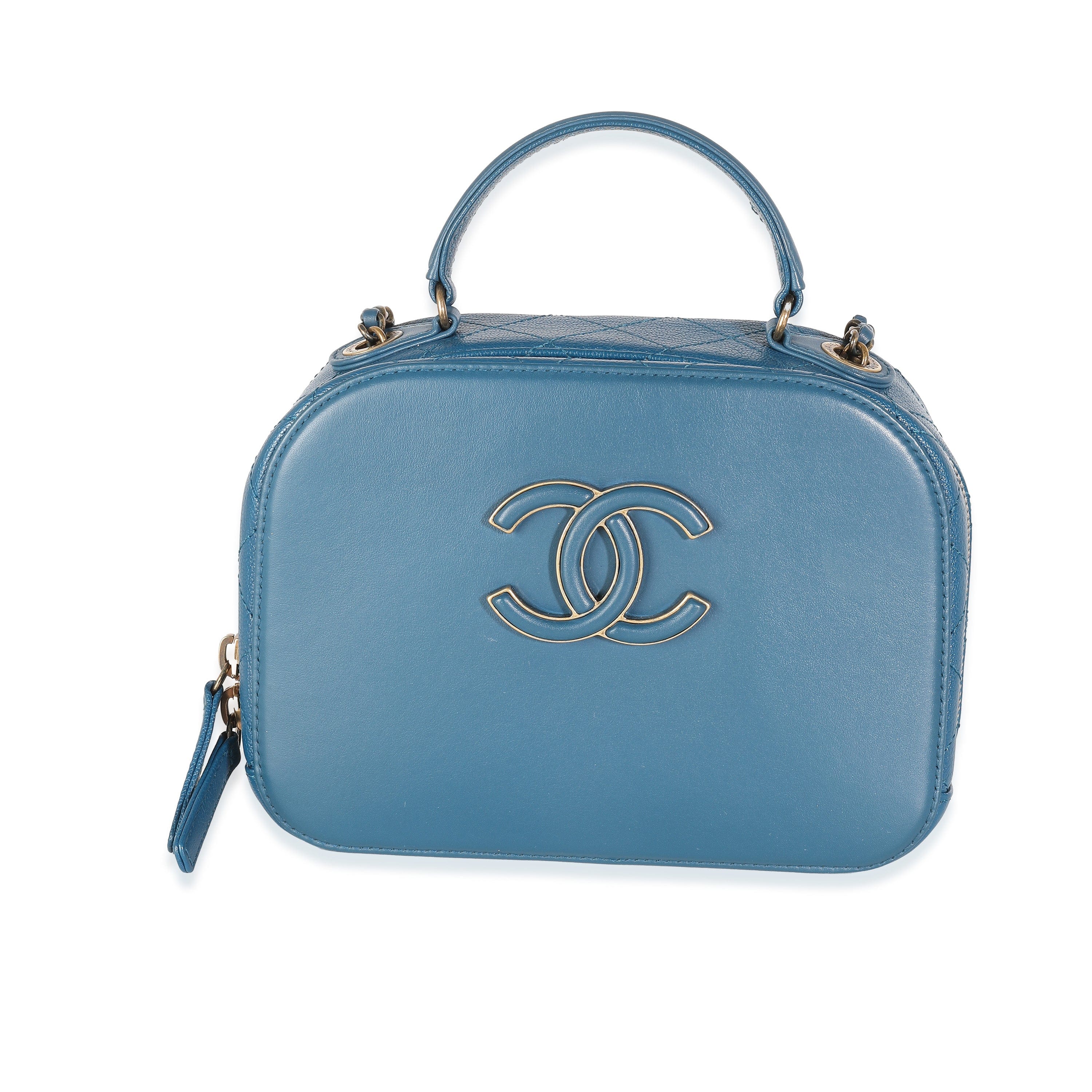 Chanel Blue Calfskin Quilted Goatskin Coco Curve Vanity Case