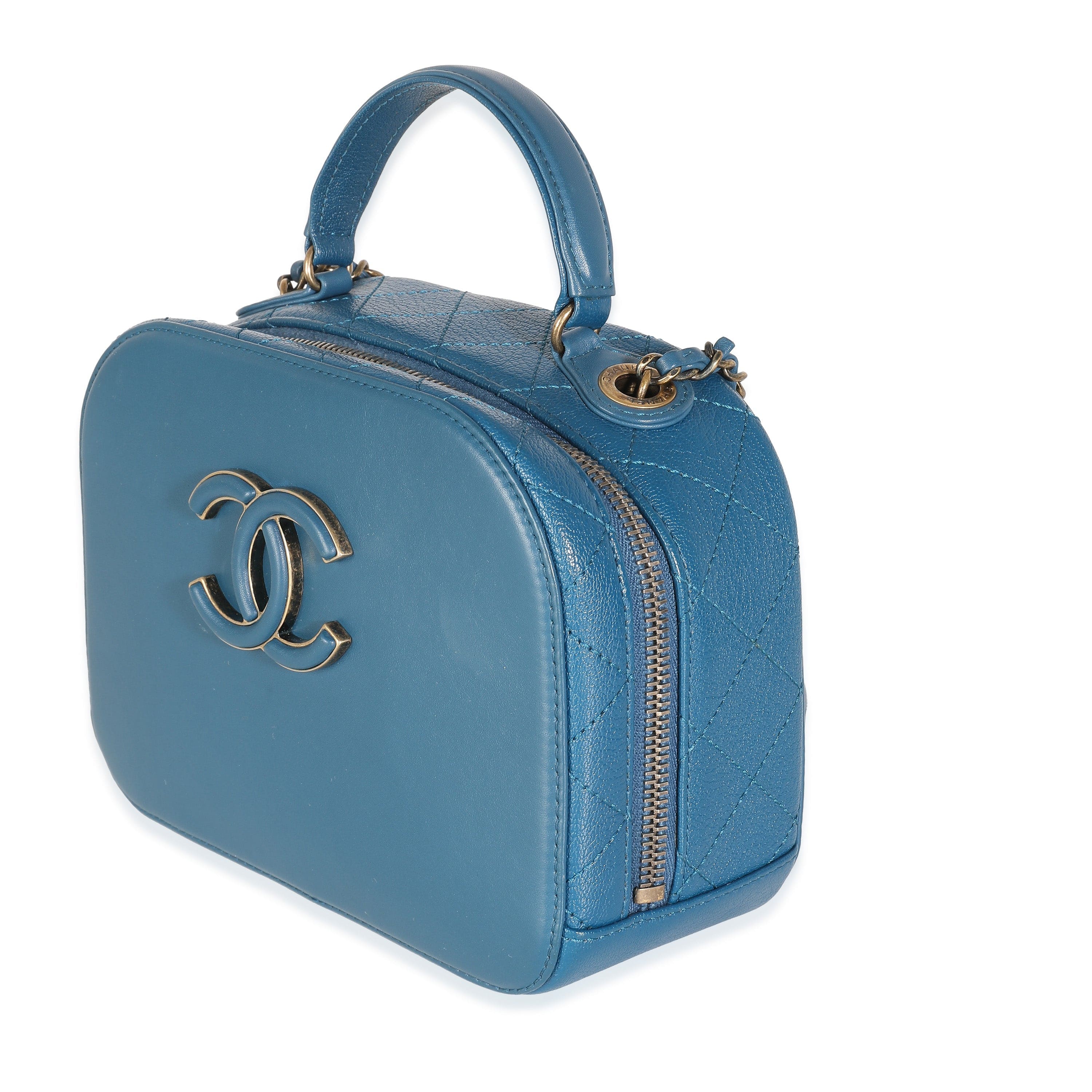 Chanel Blue Calfskin Quilted Goatskin Coco Curve Vanity Case