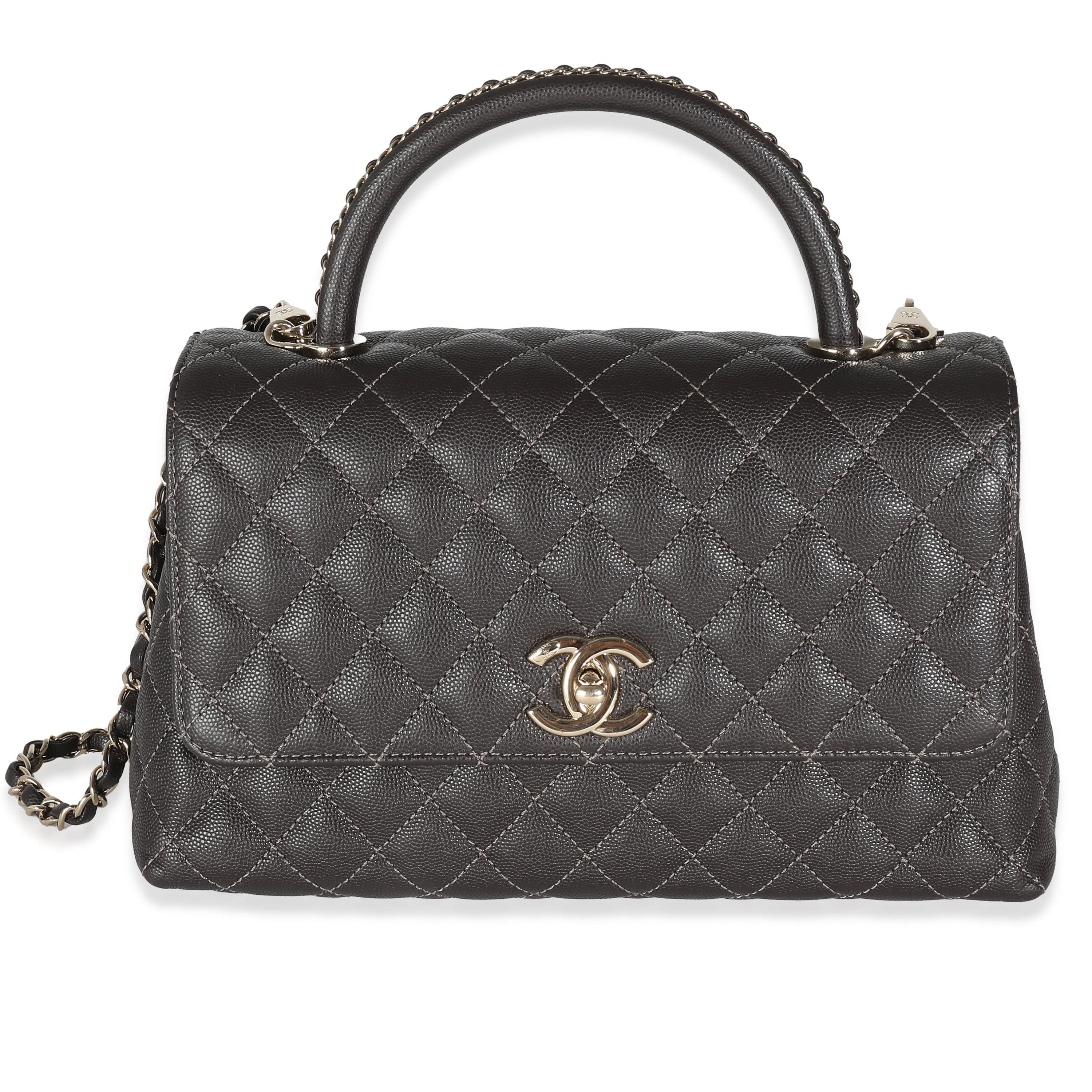 Chanel Brown Quilted Caviar Woven Chain Small Coco Top Handle