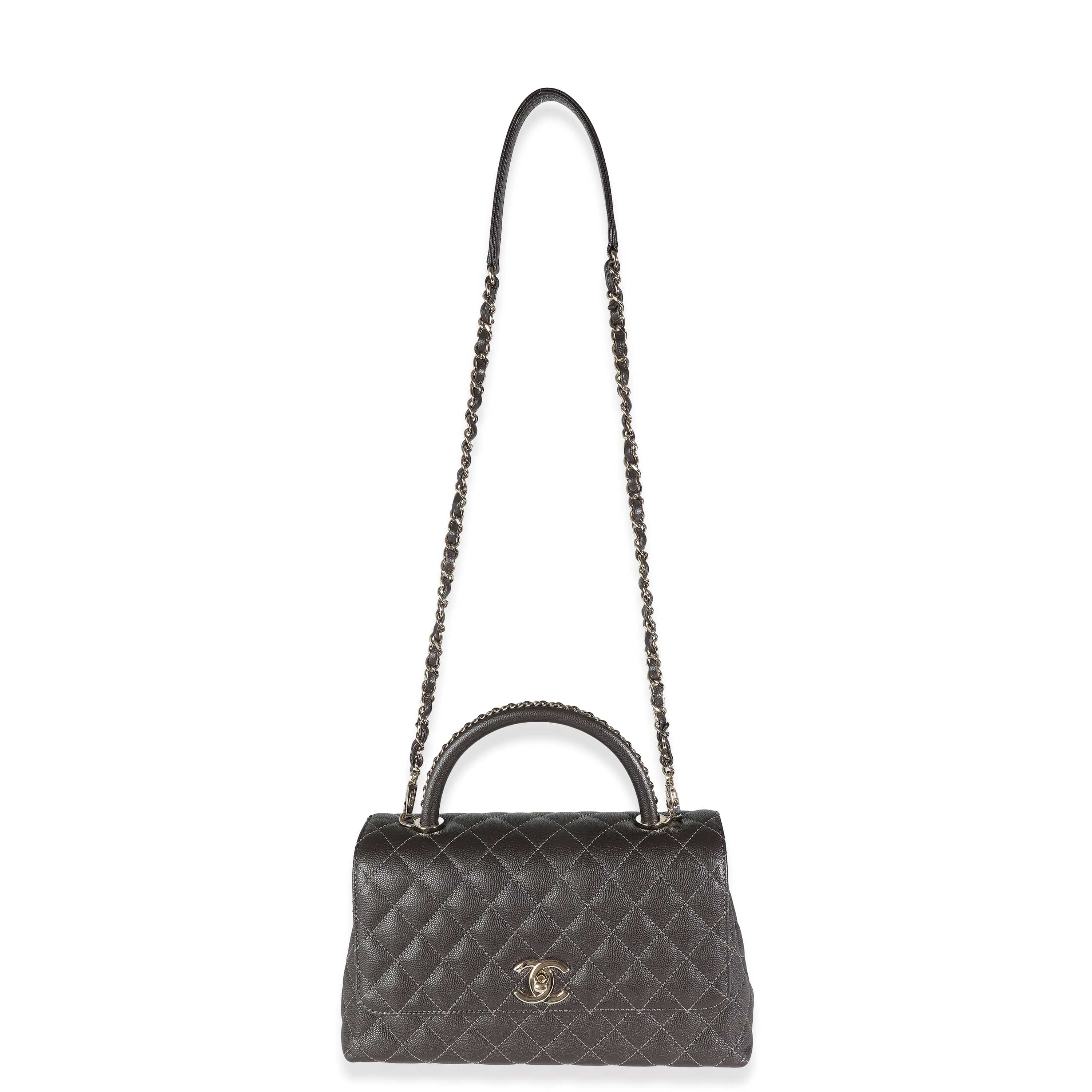 Chanel Brown Quilted Caviar Woven Chain Small Coco Top Handle