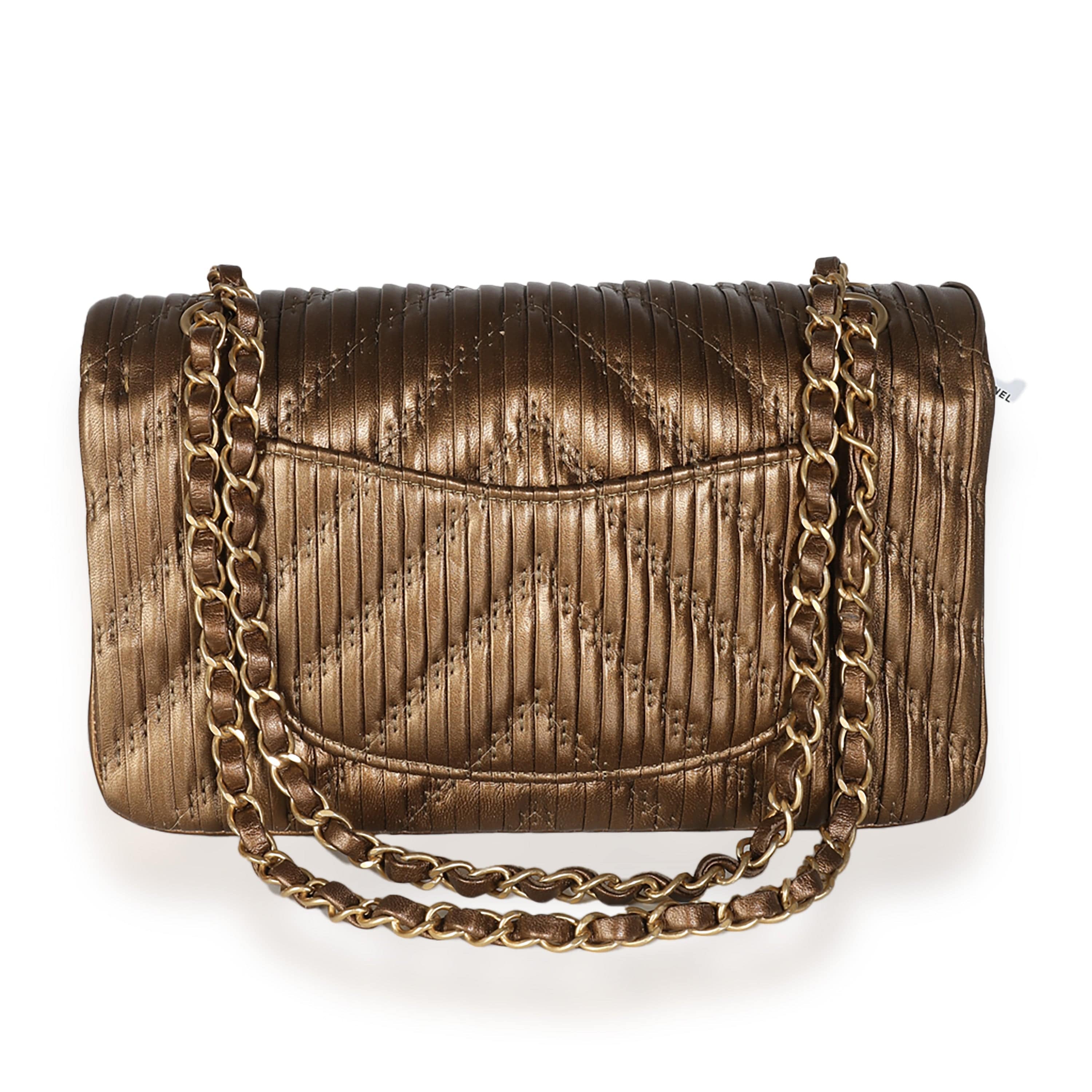 Chanel Chanel 18C Bronze Chevron Pleated Calfskin Medium Classic Double Flap Bag