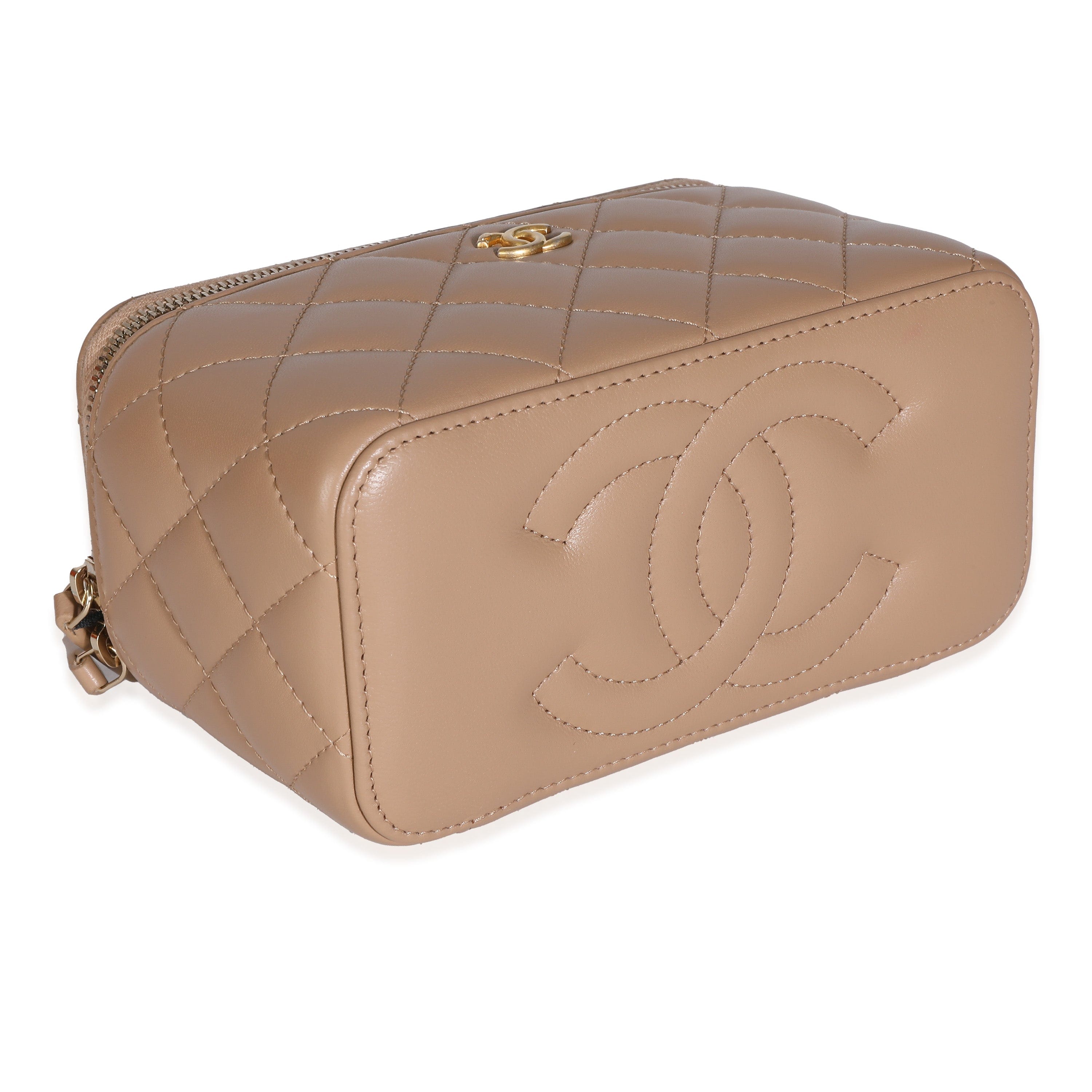 Chanel Chanel 22B Beige Quilted Lambskin Small Pearl Crush Vanity Case With Chain