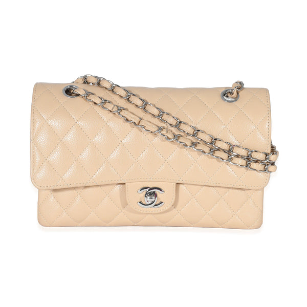 Chanel Chanel Beige Quilted Caviar Medium Classic Double Flap Bag