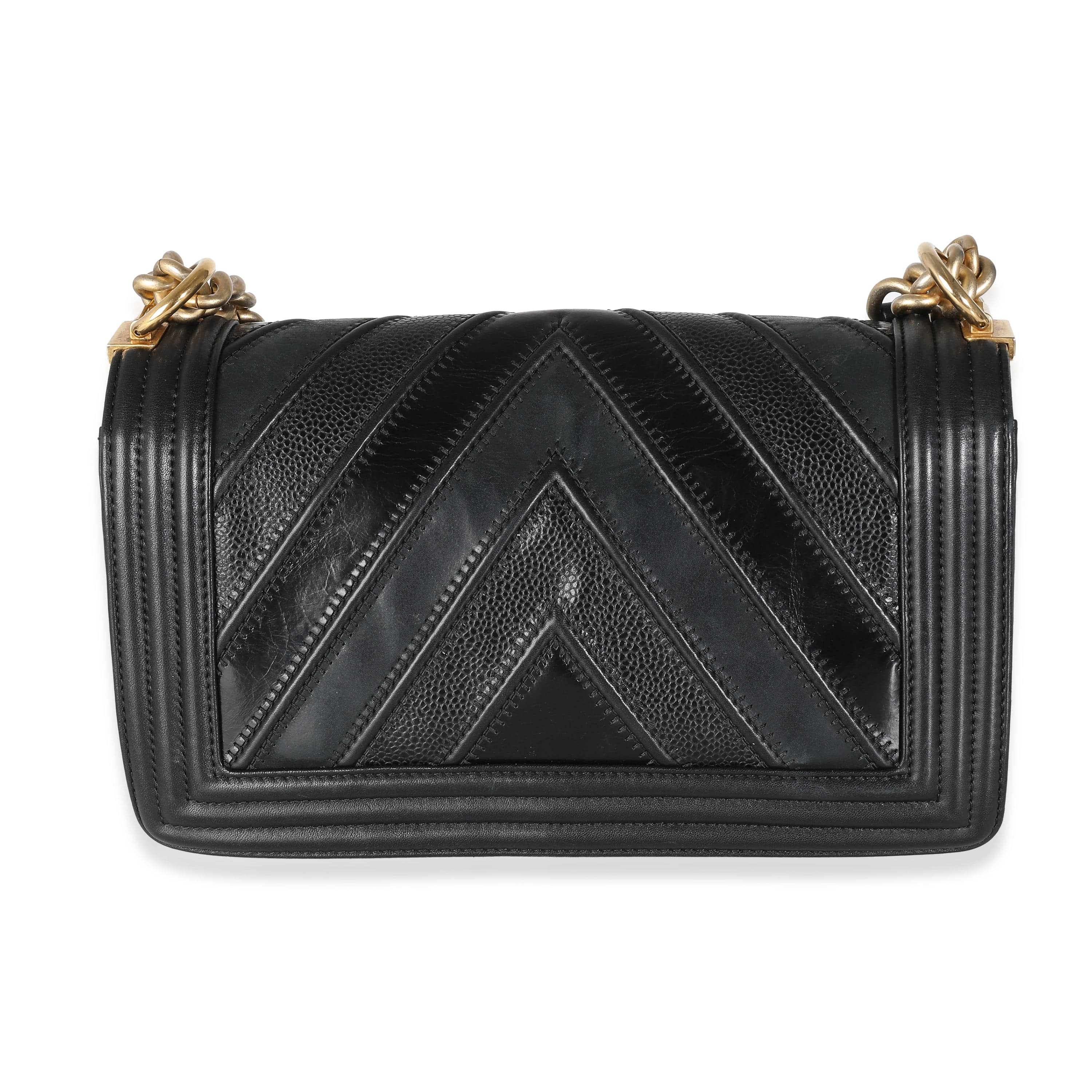 Chanel Chanel Black Calfskin Caviar In The Mix Chevron Old Medium Boy Bag