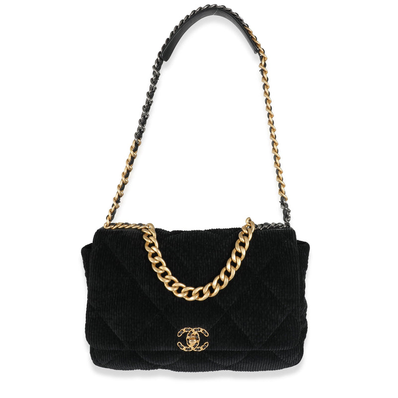 Chanel Black Corduroy Large Chanel 19 Flap Bag LuxuryPromise