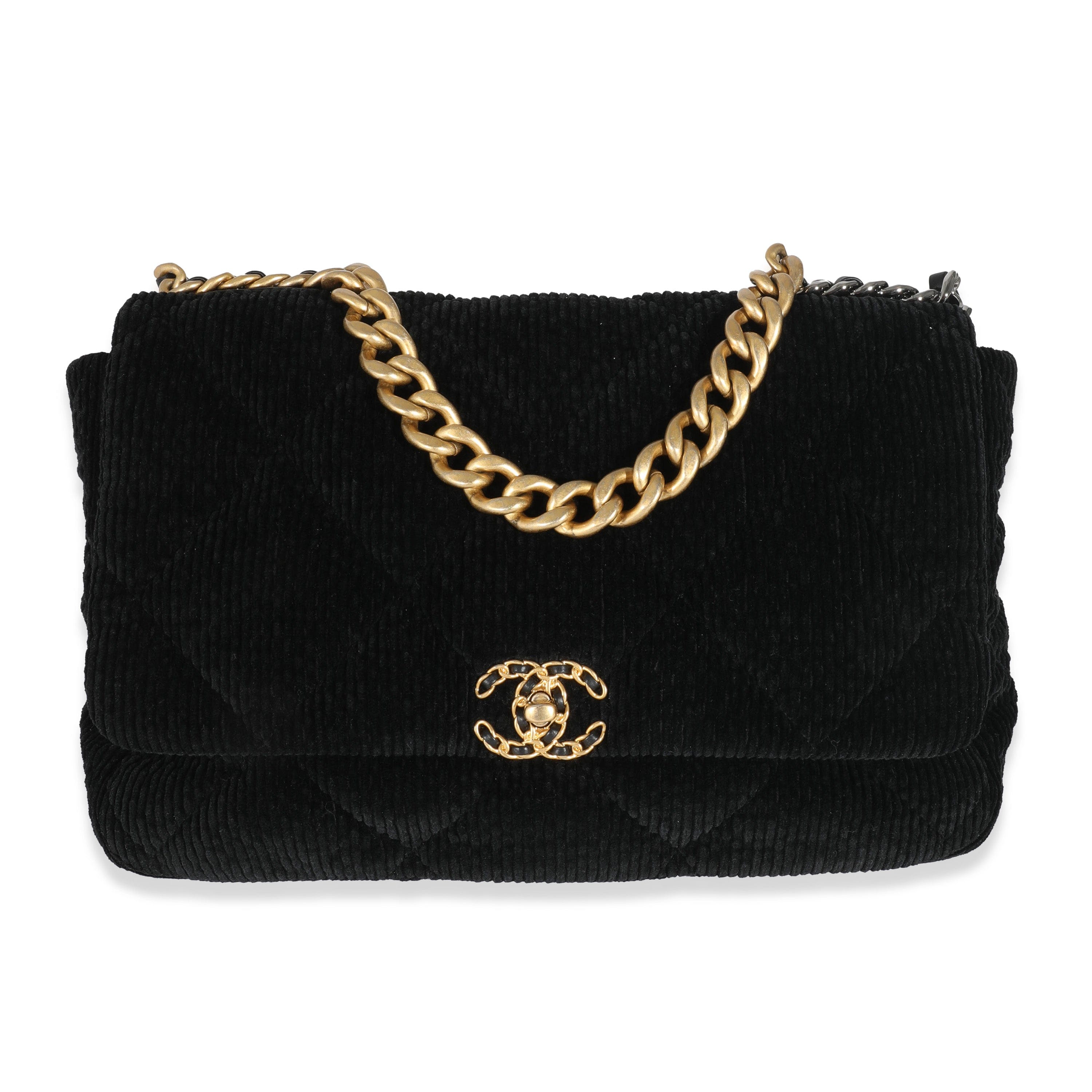 Chanel Chanel Black Corduroy Large Chanel 19 Flap Bag