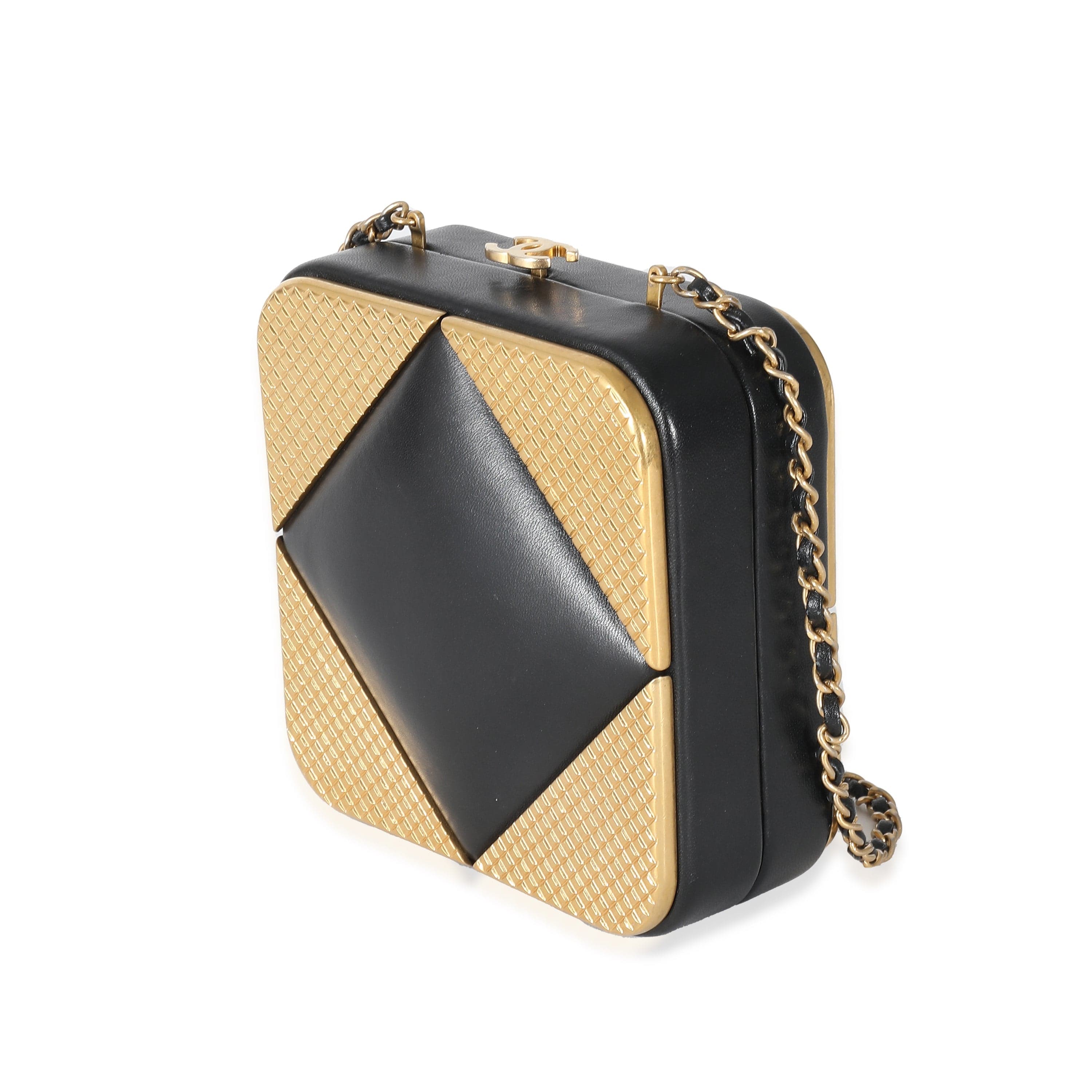 Chanel Chanel Black Lambskin Gold Metal Square CC Clutch