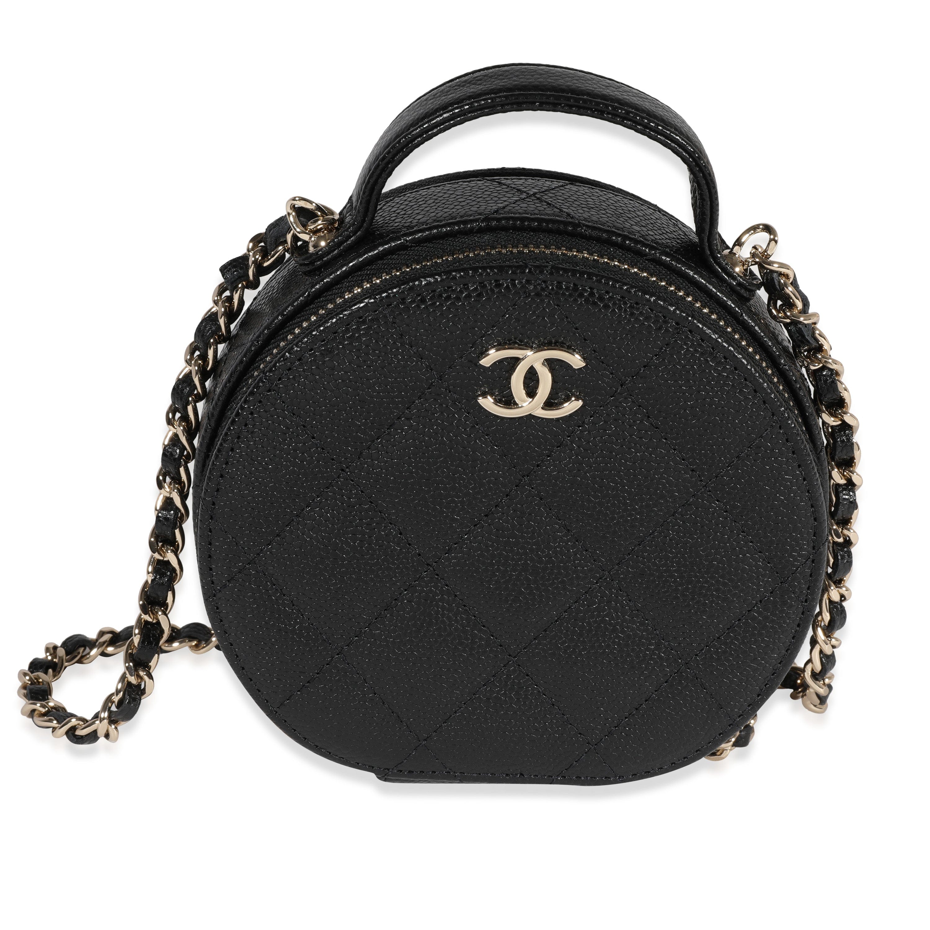 Chanel Chanel Black Quilted Caviar Handle With Care Vanity Bag