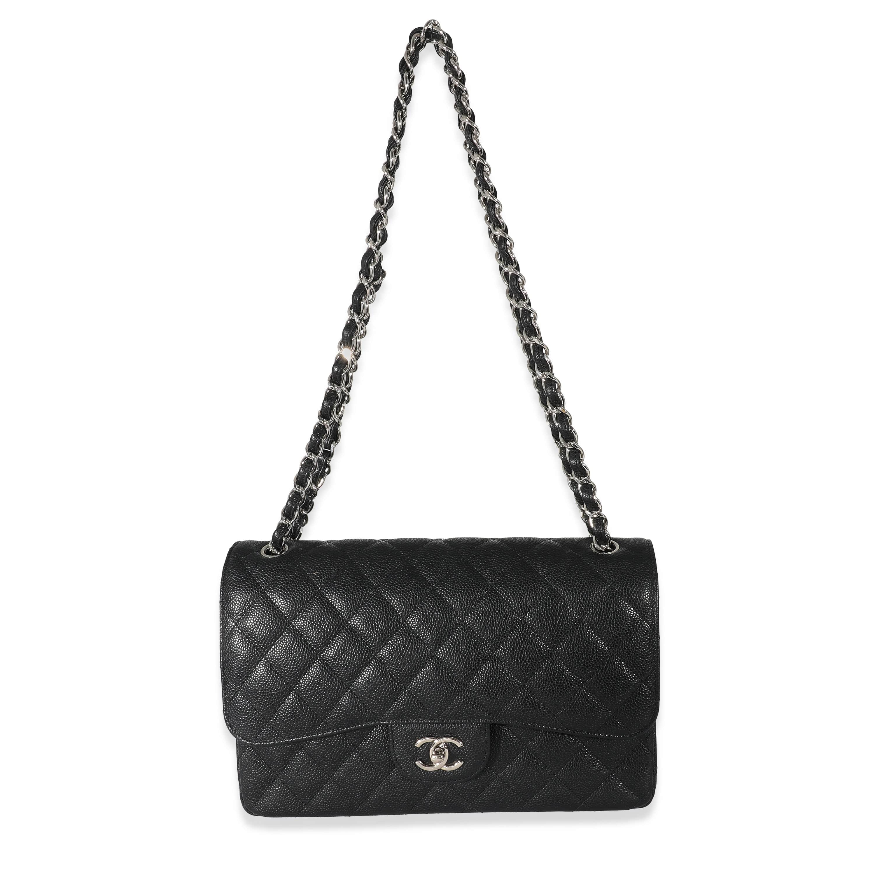 Chanel Chanel Black Quilted Caviar Jumbo Double Flap Bag