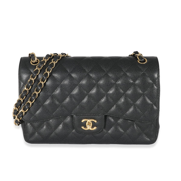 Chanel Chanel Black Quilted Caviar Jumbo Double Flap Bag