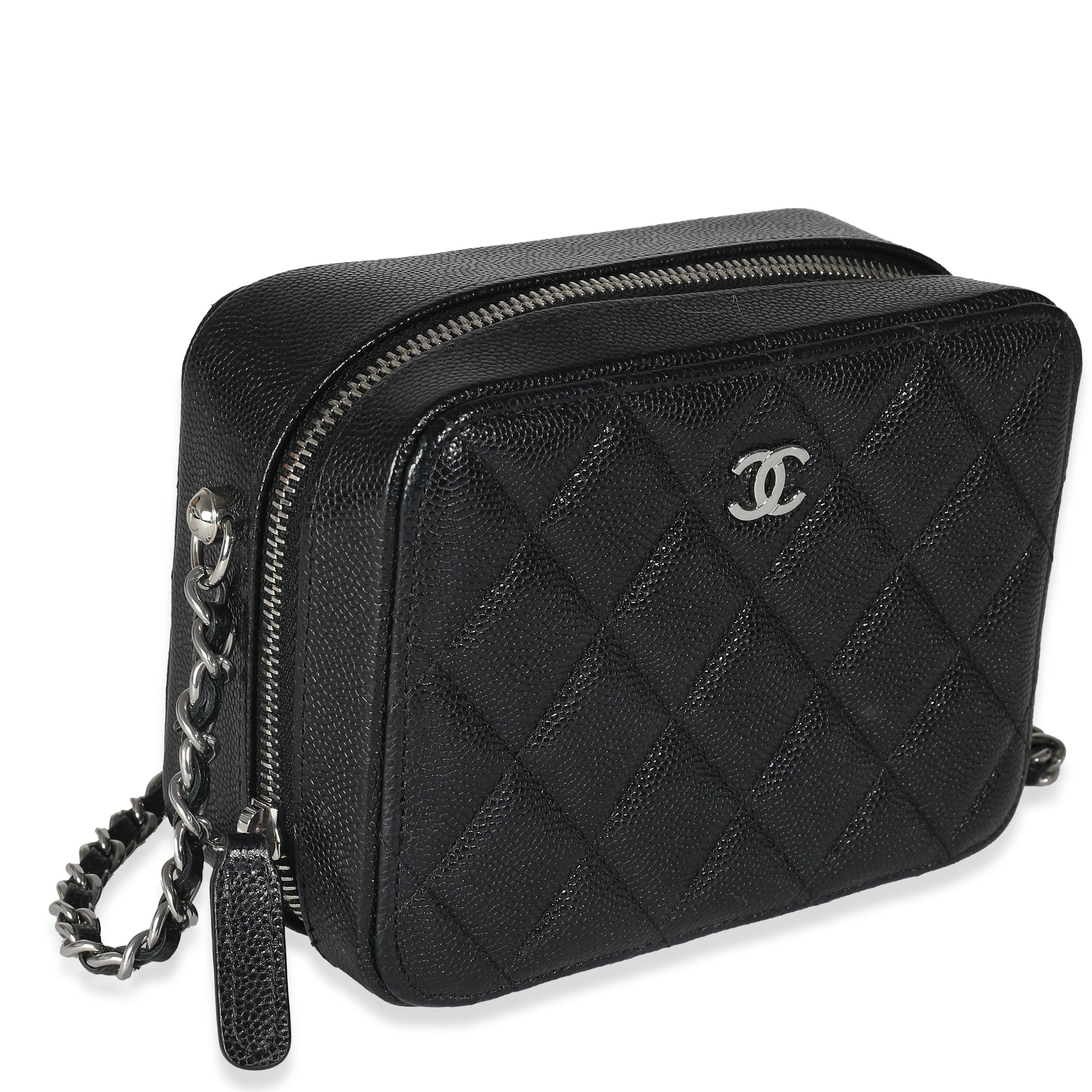 Chanel Chanel Black Quilted Caviar Square Zip Around Camera Bag