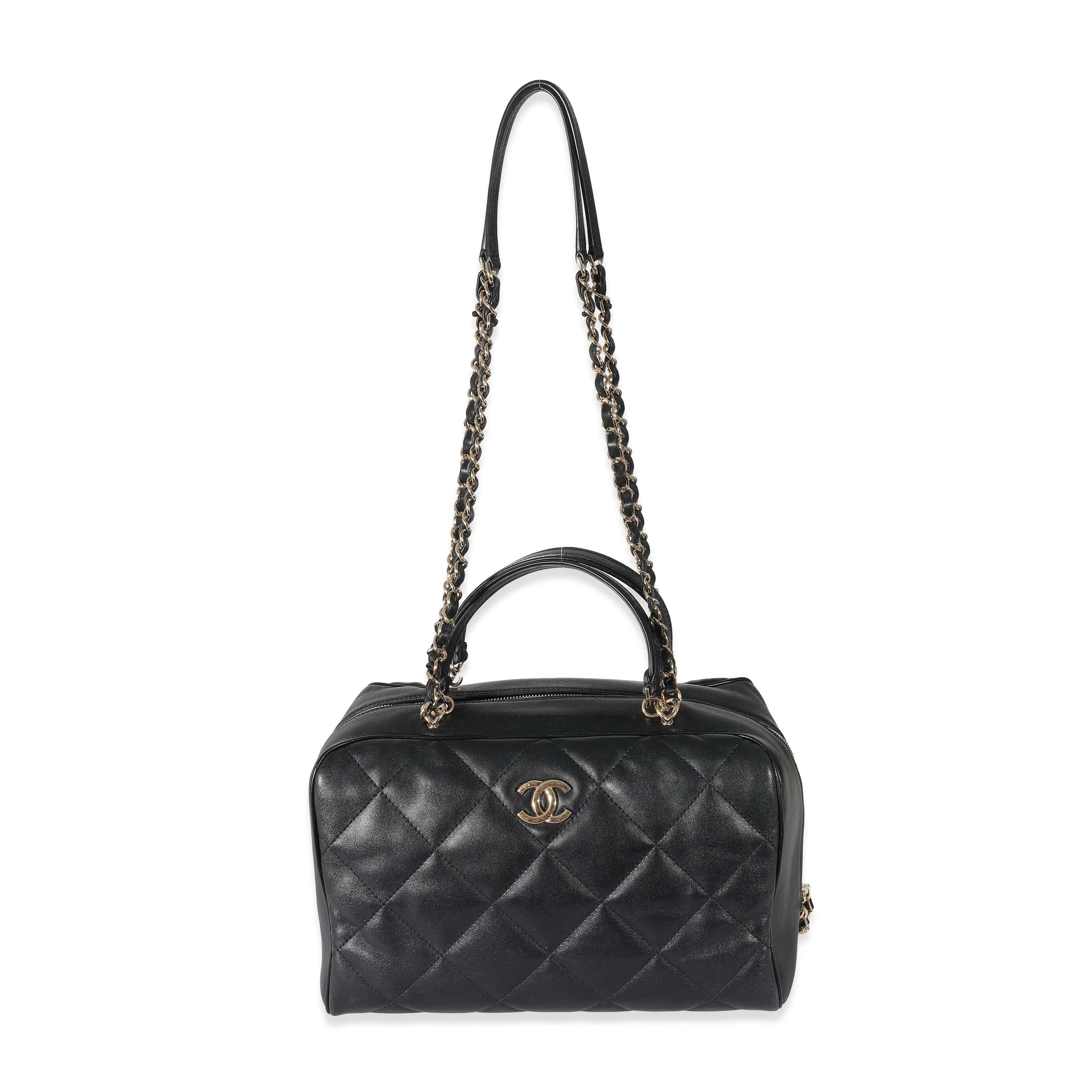 Chanel Chanel Black Quilted Lambskin CC Chain Zip Bowling Bag