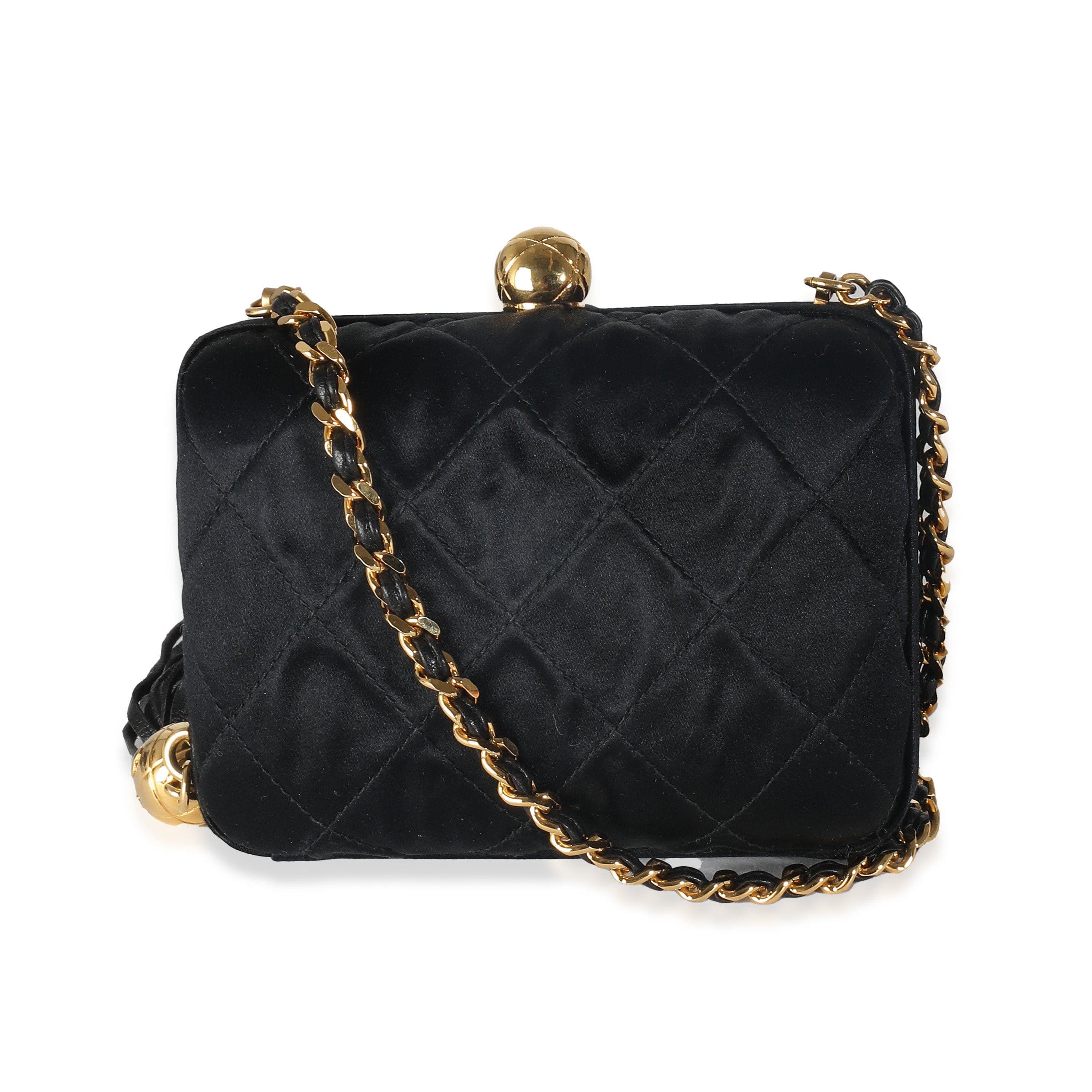 Chanel Chanel Black Quilted Satin CC Tassel Box Clutch