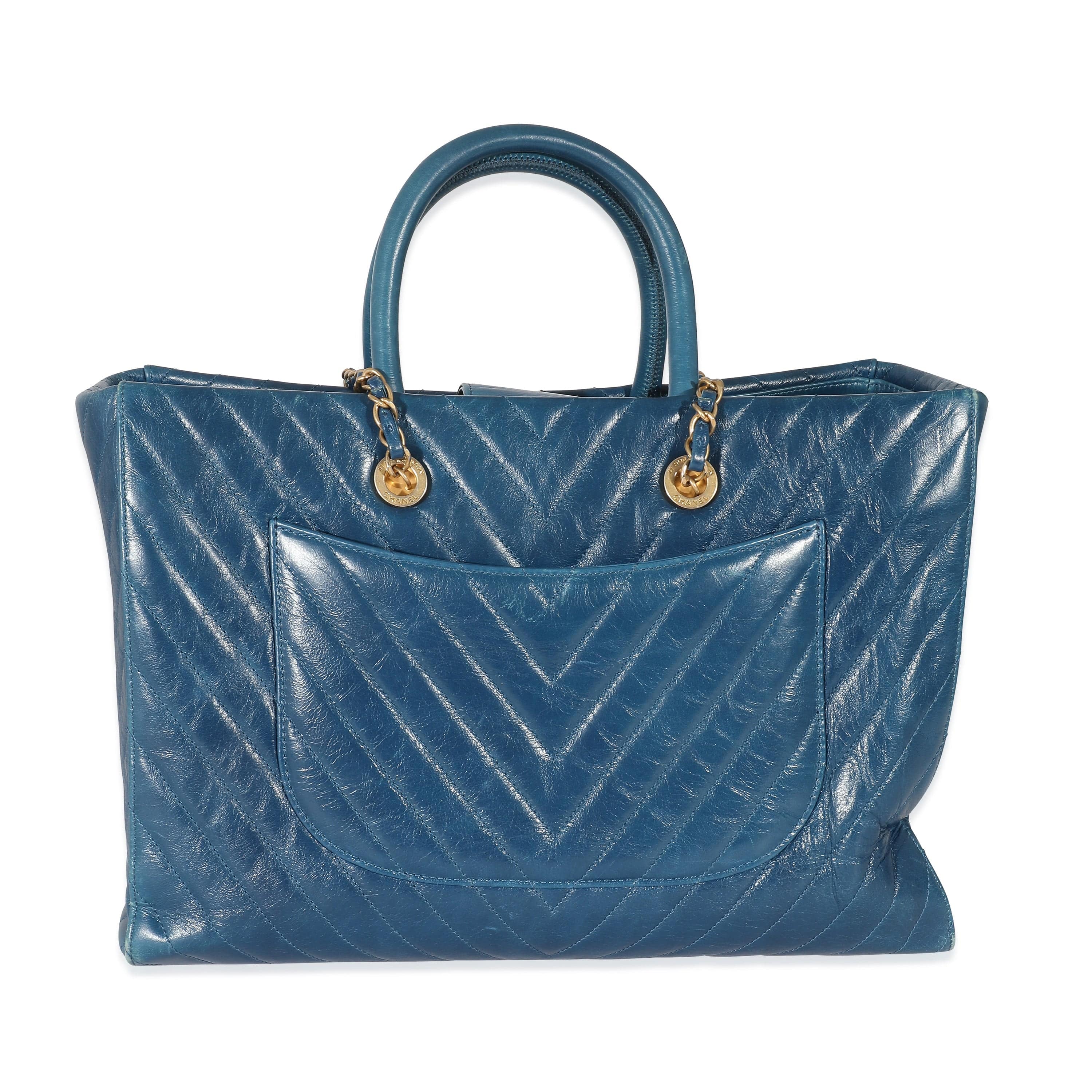 Chanel Chanel Blue Aged Calfskin Chevron Large Coco Handle Shopping Tote