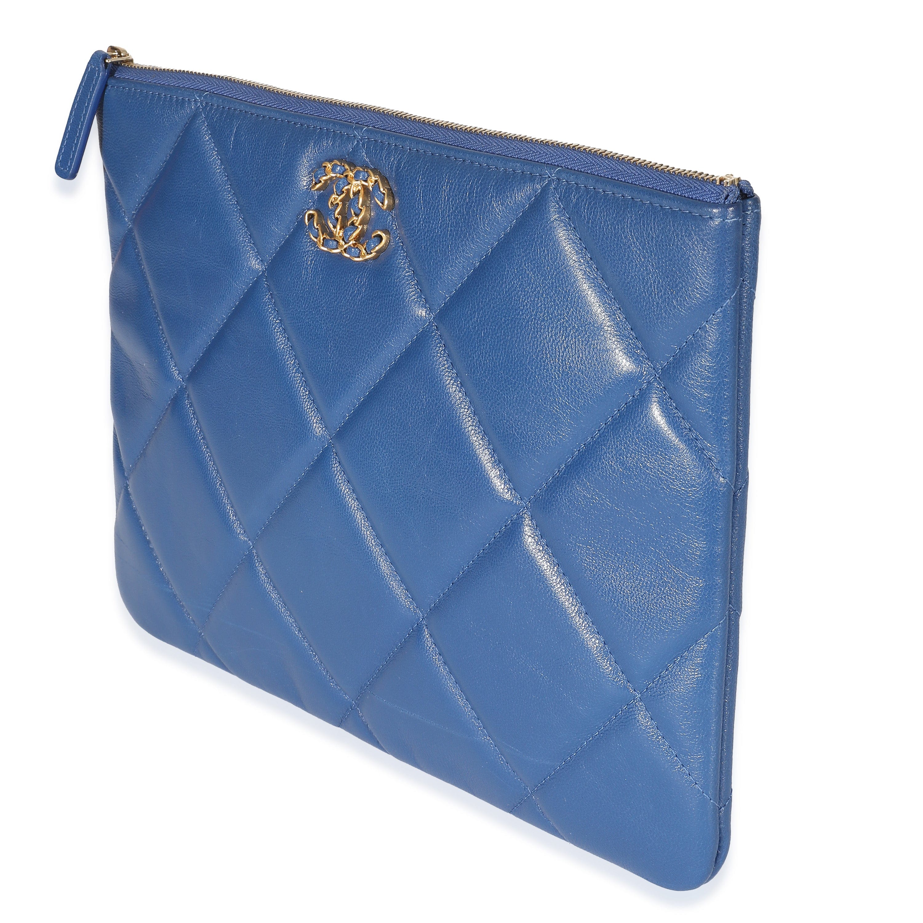 Chanel Chanel Blue Goatskin Quilted Chanel 19 Pouch