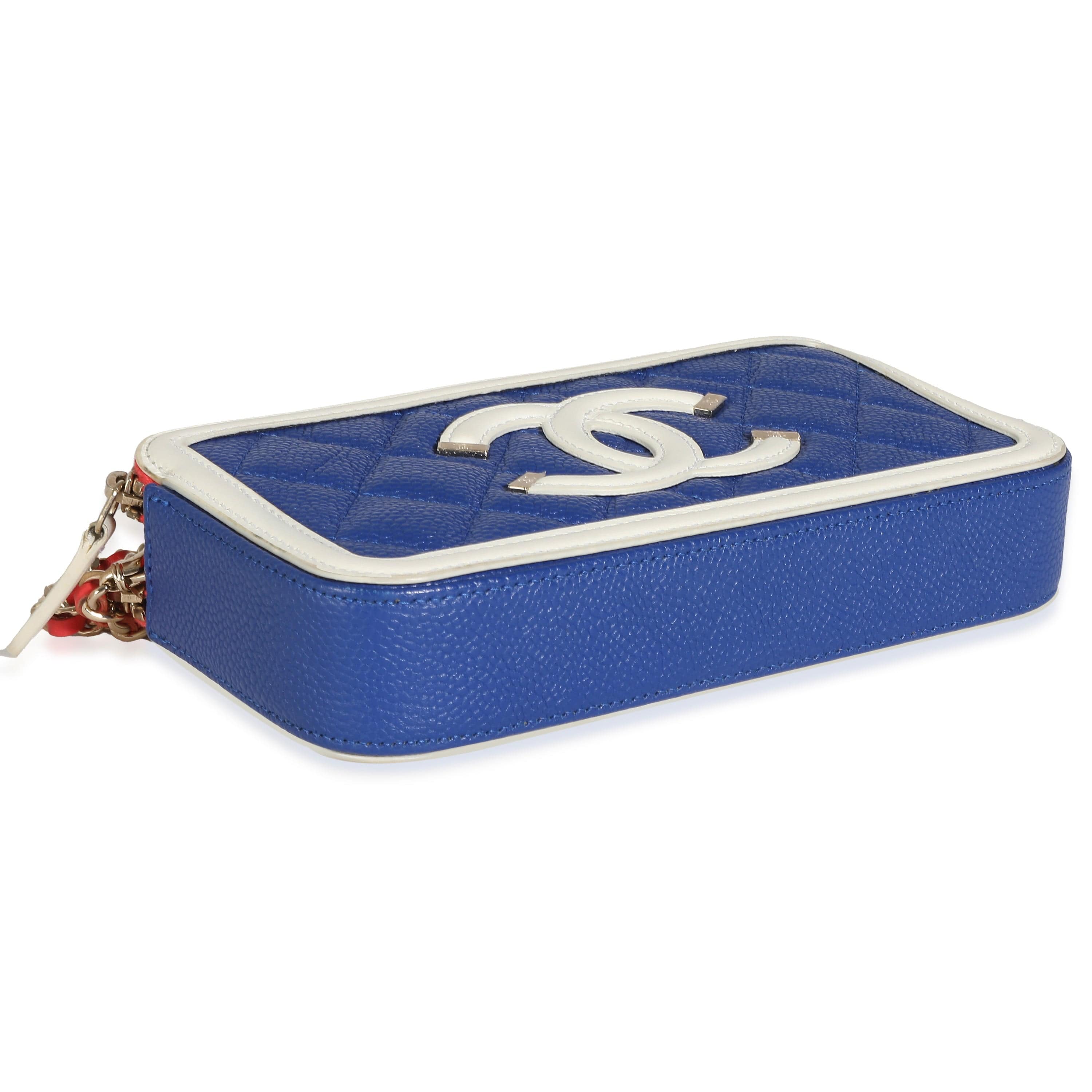 Chanel Chanel Blue White Red Quilted Caviar Double Zip Filigree Clutch